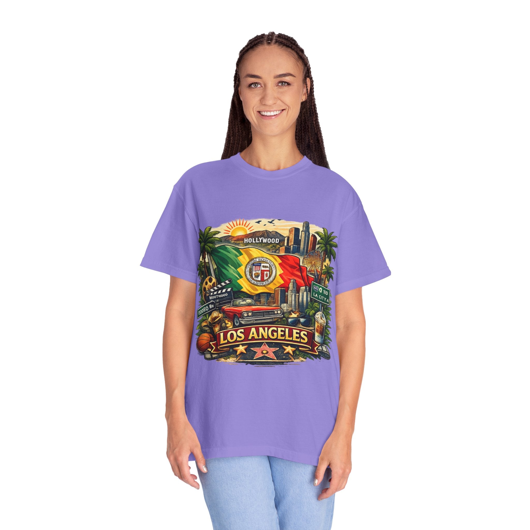 Los Angeles Vintage Graphic T-Shirt — LA Cityscape & Palm Trees Design