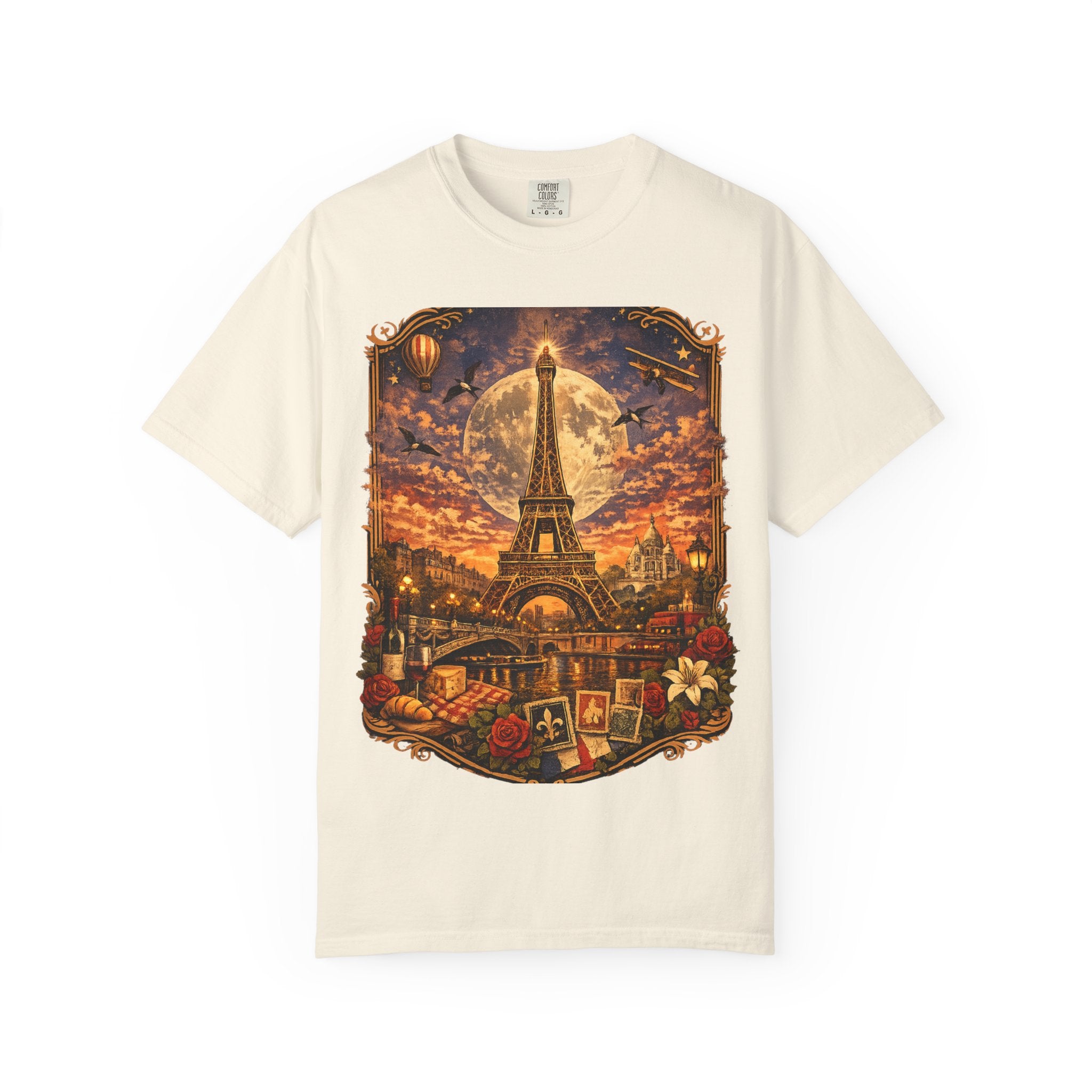 Eiffel Tower Paris Vintage Travel T-Shirt — Moonlit Scenic Souvenir Tee
