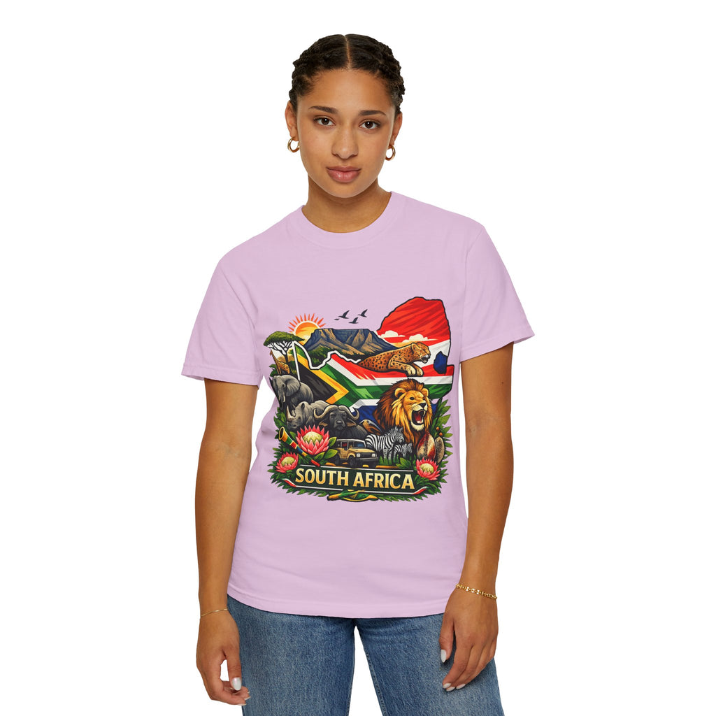 South Africa Wildlife Graphic T-Shirt — Lion, Rhino & Protea Design