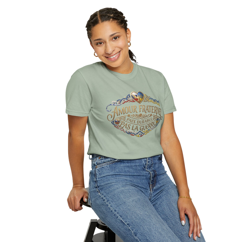 T-Shirt — Amour Fraternel "Paix Durable Pas La Guerre" Vintage Heart Peace Design