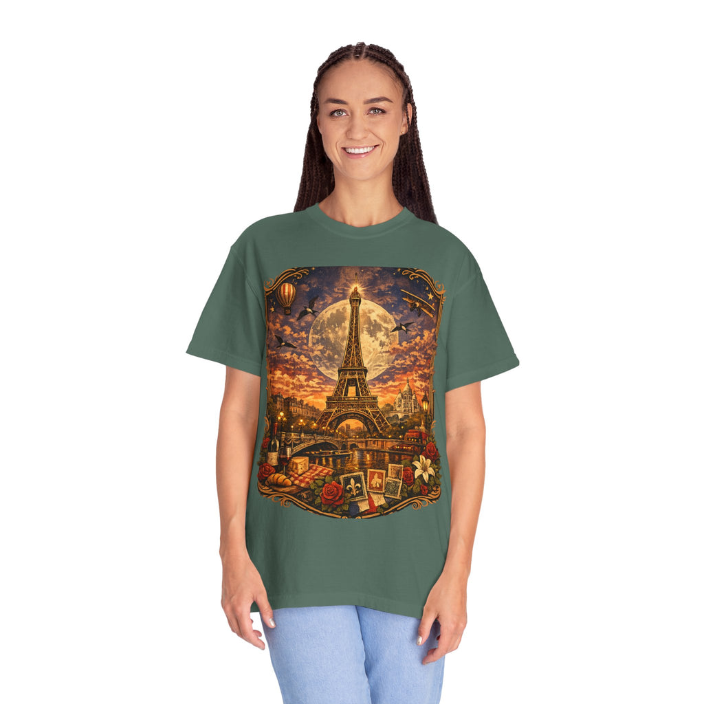 Eiffel Tower Paris Vintage Travel T-Shirt — Moonlit Scenic Souvenir Tee