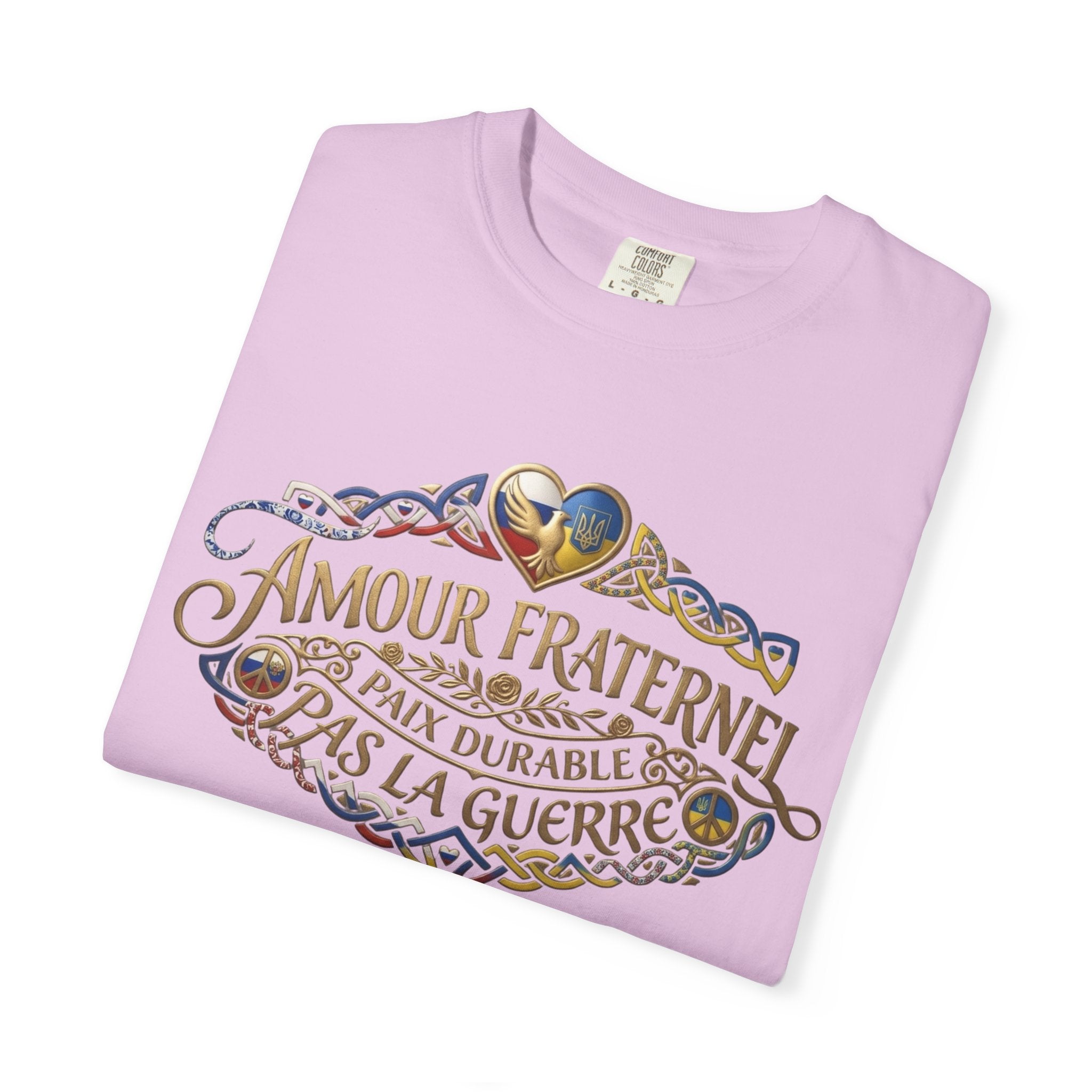 T-Shirt — Amour Fraternel "Paix Durable Pas La Guerre" Vintage Heart Peace Design