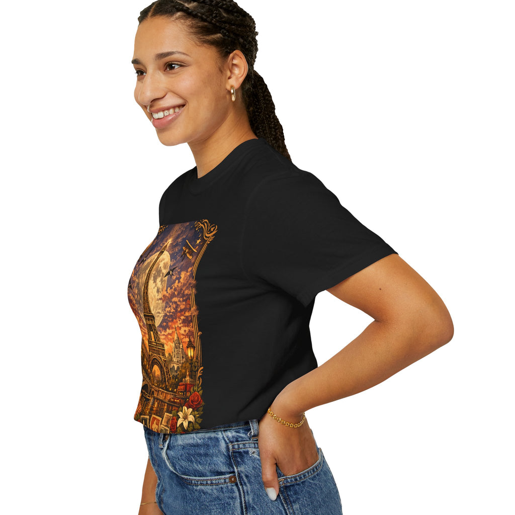 Eiffel Tower Paris Vintage Travel T-Shirt — Moonlit Scenic Souvenir Tee