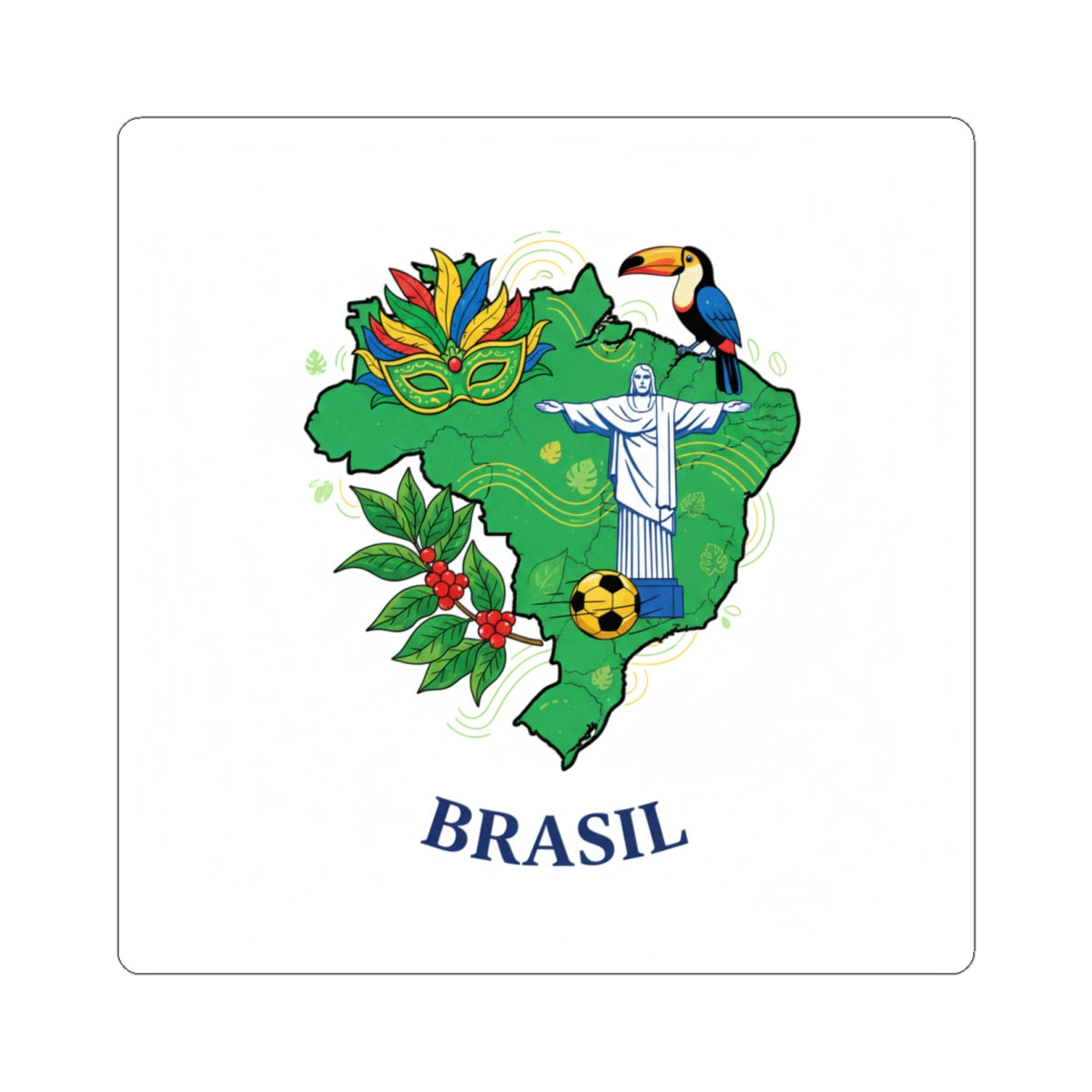 Brazil Map Sticker — Brasil Carnaval, Christ the Redeemer & Toucan Travel Decal