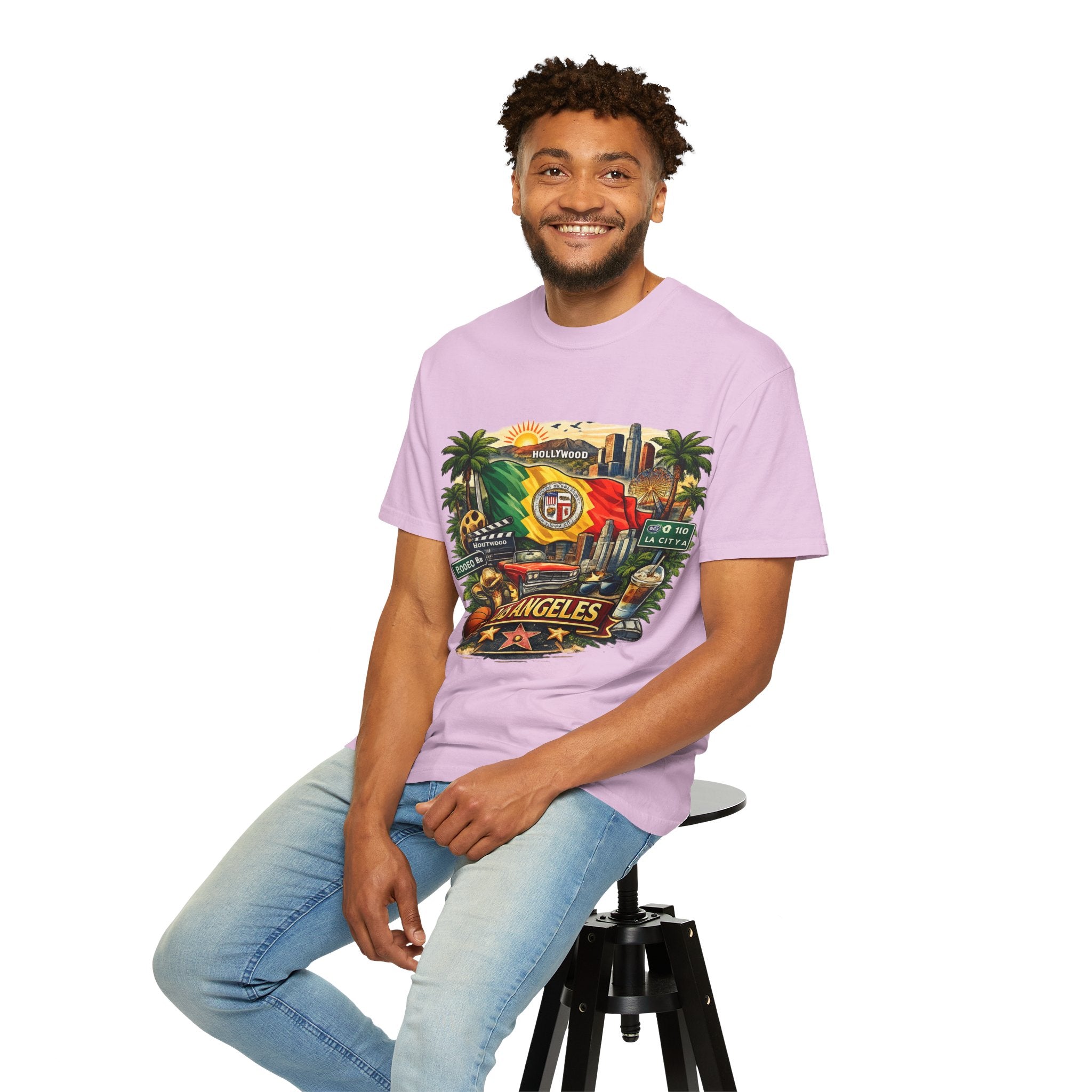 Los Angeles Vintage Graphic T-Shirt — LA Cityscape & Palm Trees Design
