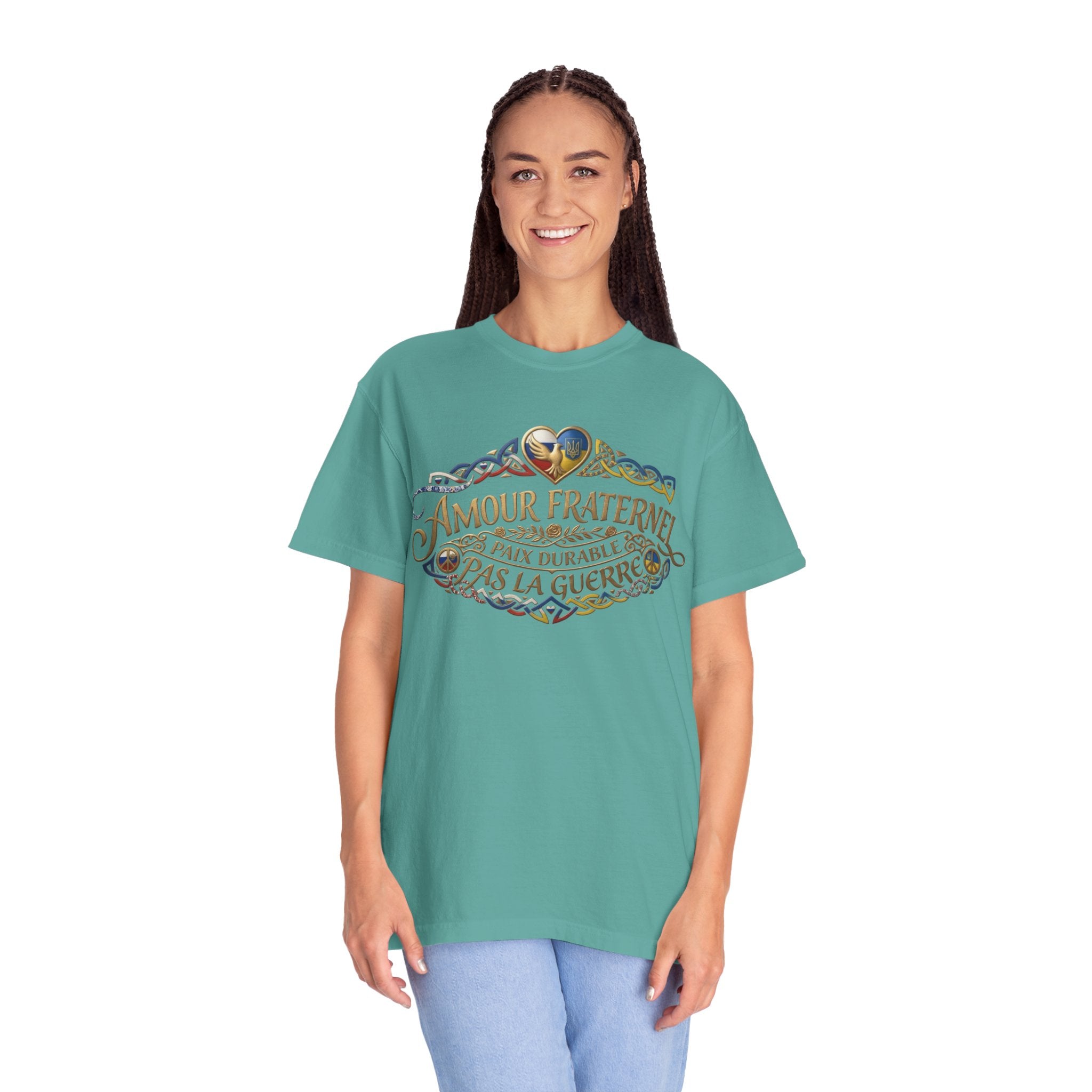 T-Shirt — Amour Fraternel "Paix Durable Pas La Guerre" Vintage Heart Peace Design