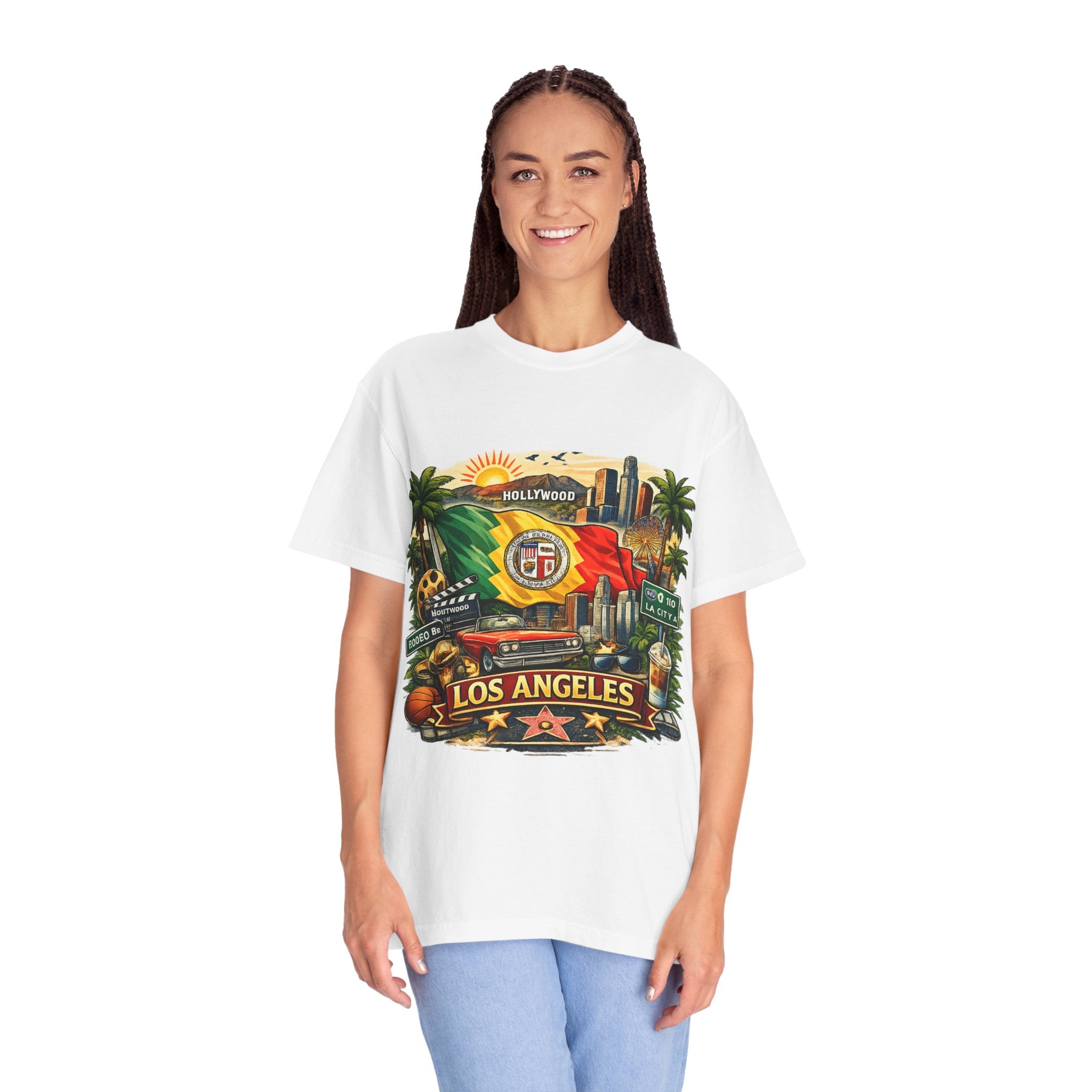 Los Angeles Vintage Graphic T-Shirt — LA Cityscape & Palm Trees Design