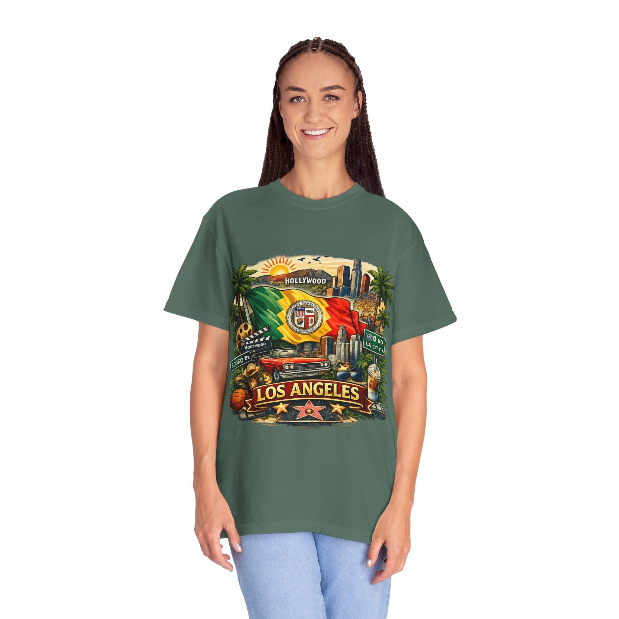 Los Angeles Vintage Graphic T-Shirt — LA Cityscape & Palm Trees Design