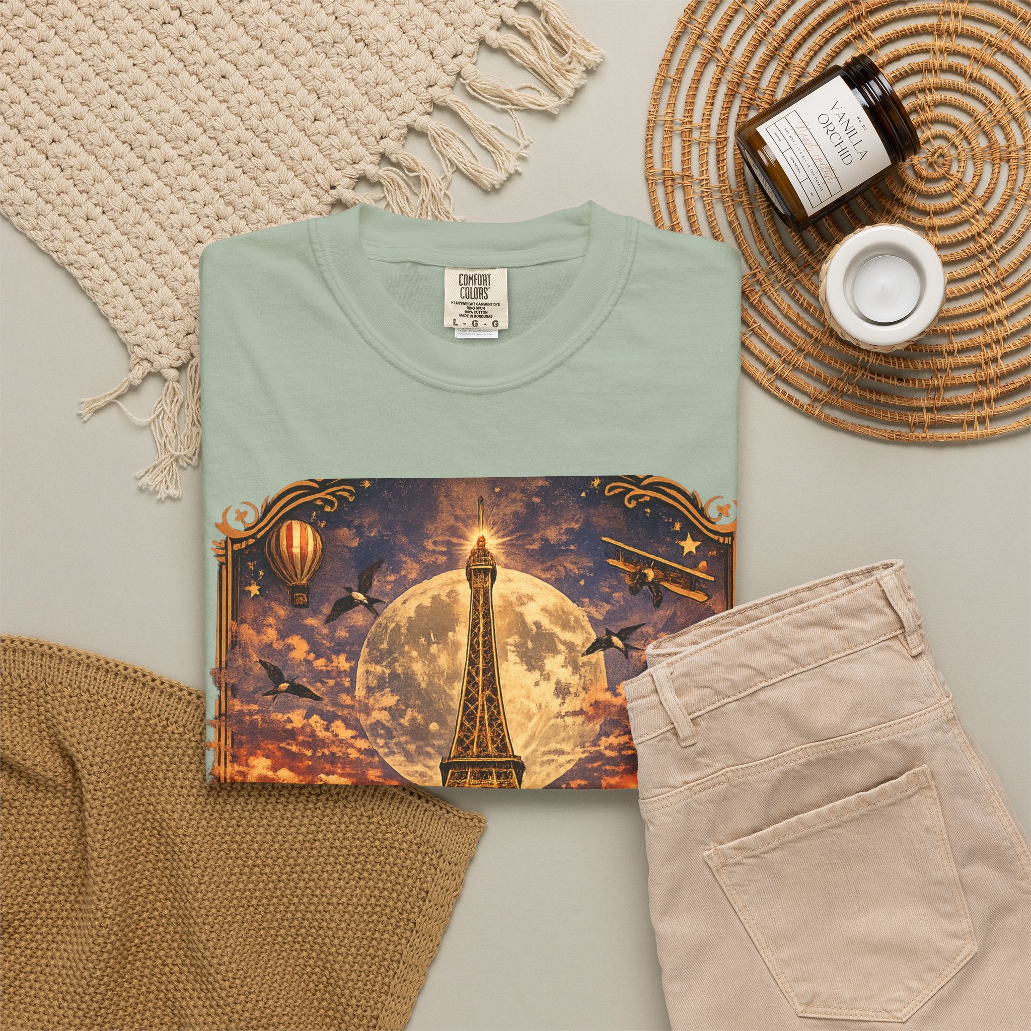 Eiffel Tower Paris Vintage Travel T-Shirt — Moonlit Scenic Souvenir Tee