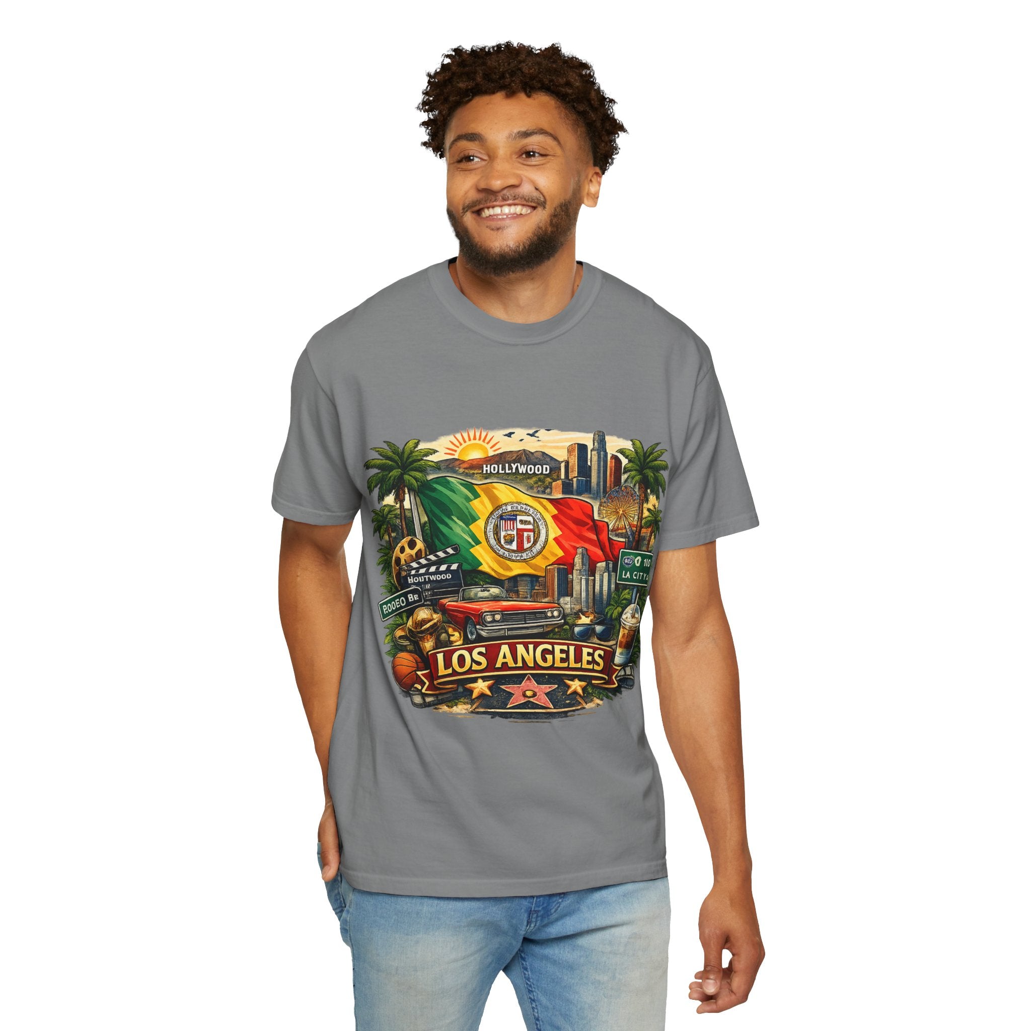 Los Angeles Vintage Graphic T-Shirt — LA Cityscape & Palm Trees Design