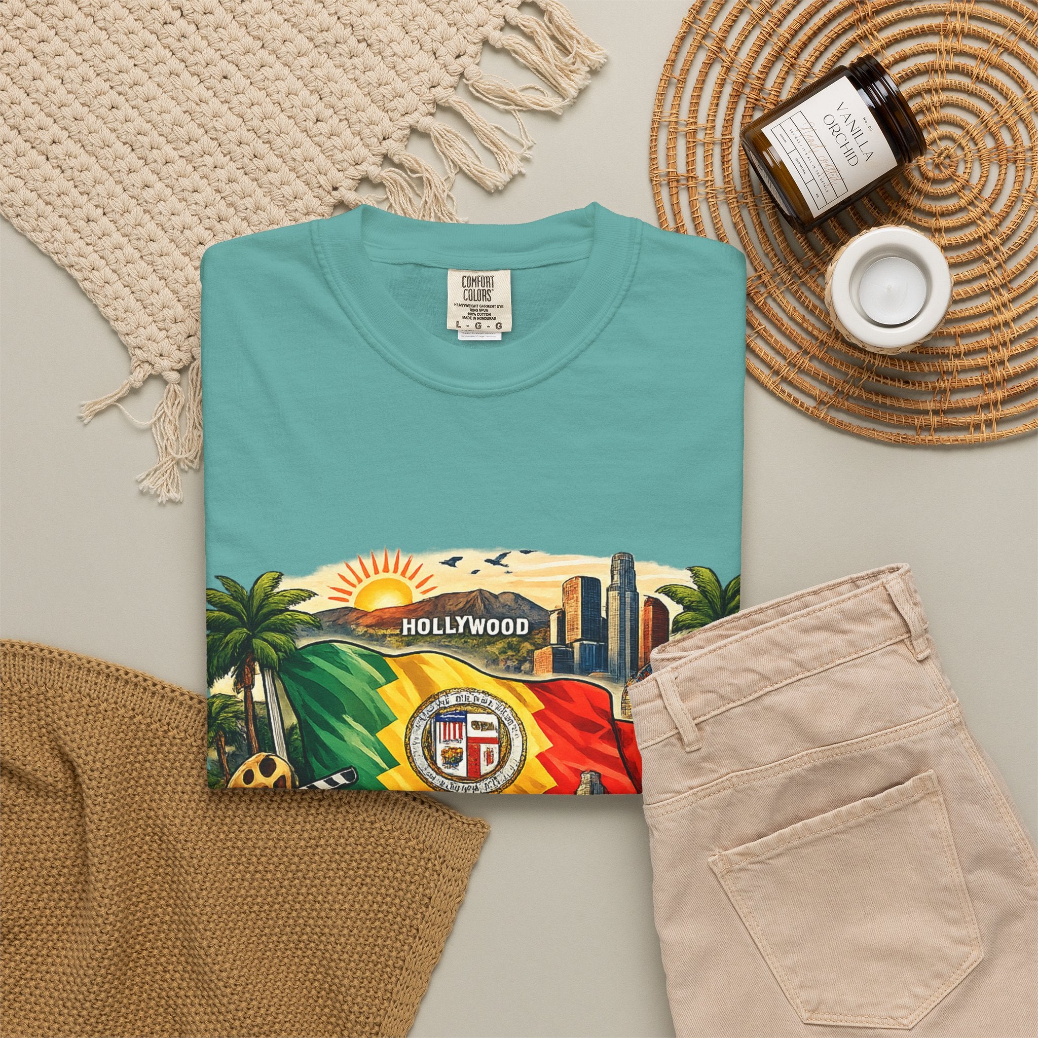 Los Angeles Vintage Graphic T-Shirt — LA Cityscape & Palm Trees Design