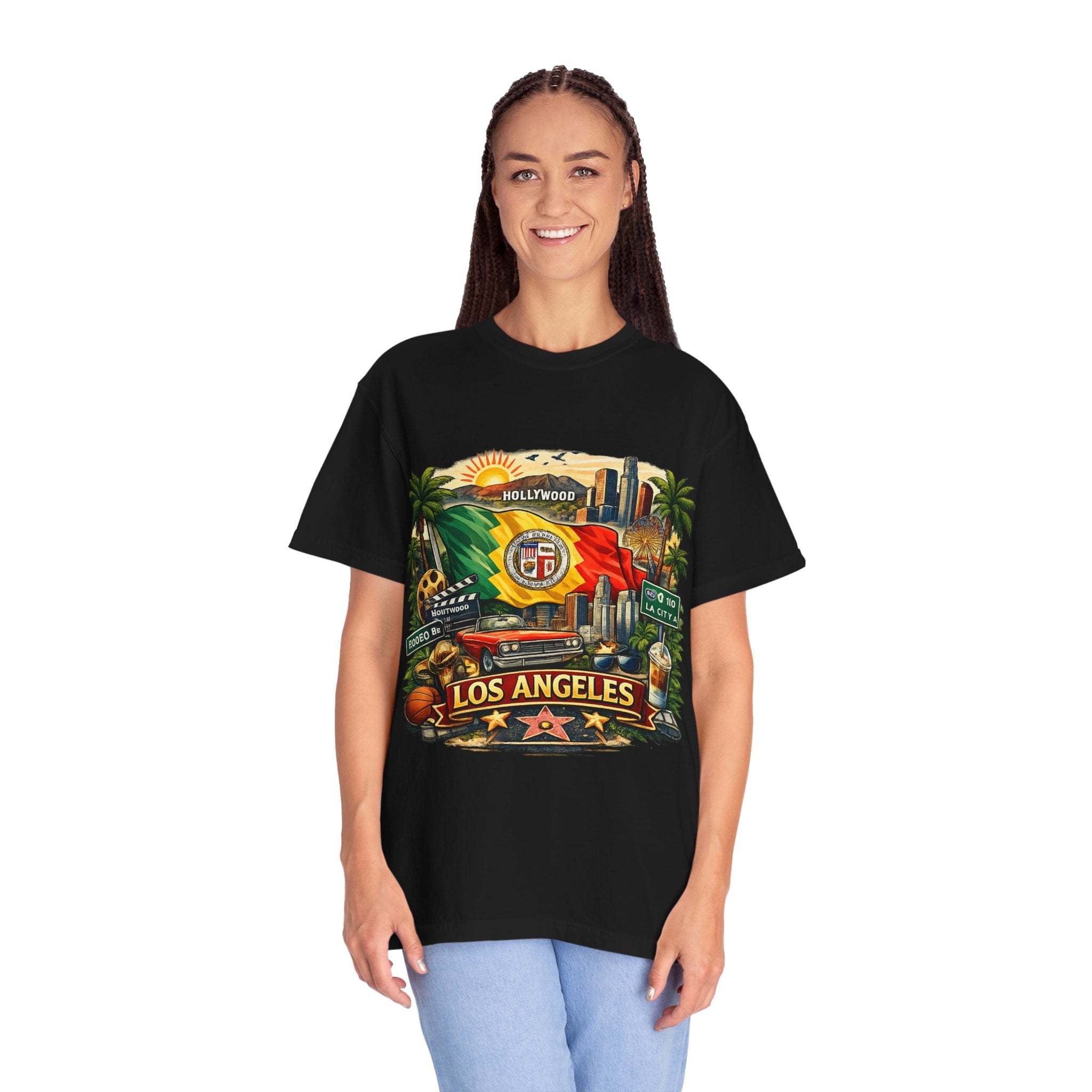 Los Angeles Vintage Graphic T-Shirt — LA Cityscape & Palm Trees Design