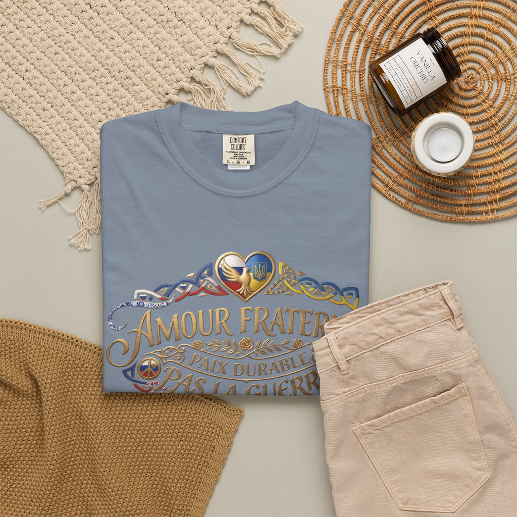 T-Shirt — Amour Fraternel "Paix Durable Pas La Guerre" Vintage Heart Peace Design