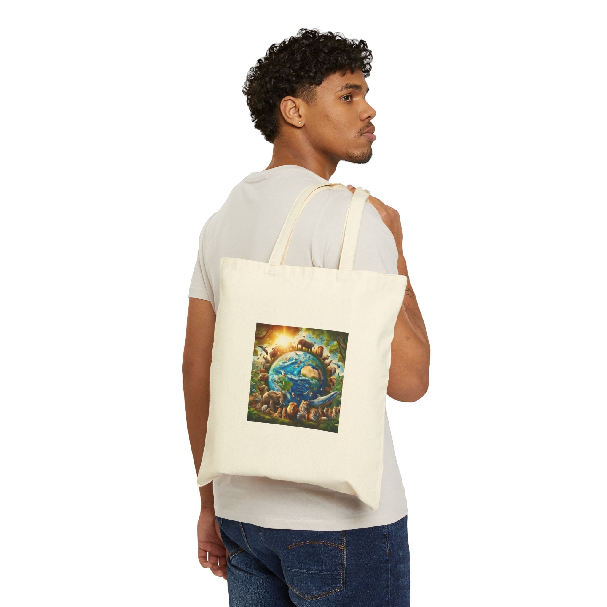Canvas Tote Bag — Earth Embrace Illustration Eco-Friendly Shopper