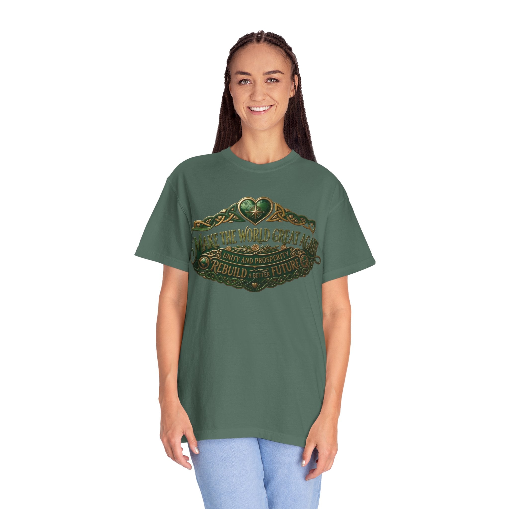 T-Shirt — 'Make the World Great Again' Vintage Green Crest Tee