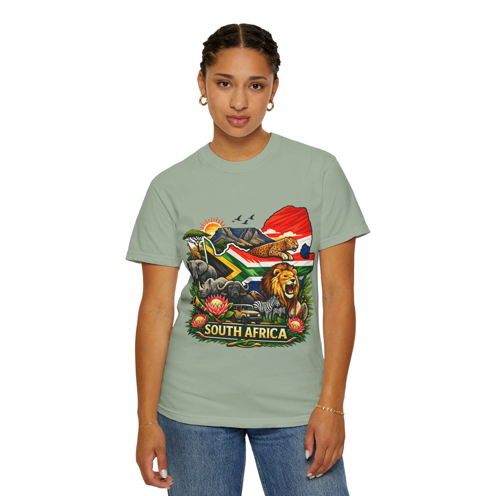 South Africa Wildlife Graphic T-Shirt — Lion, Rhino & Protea Design