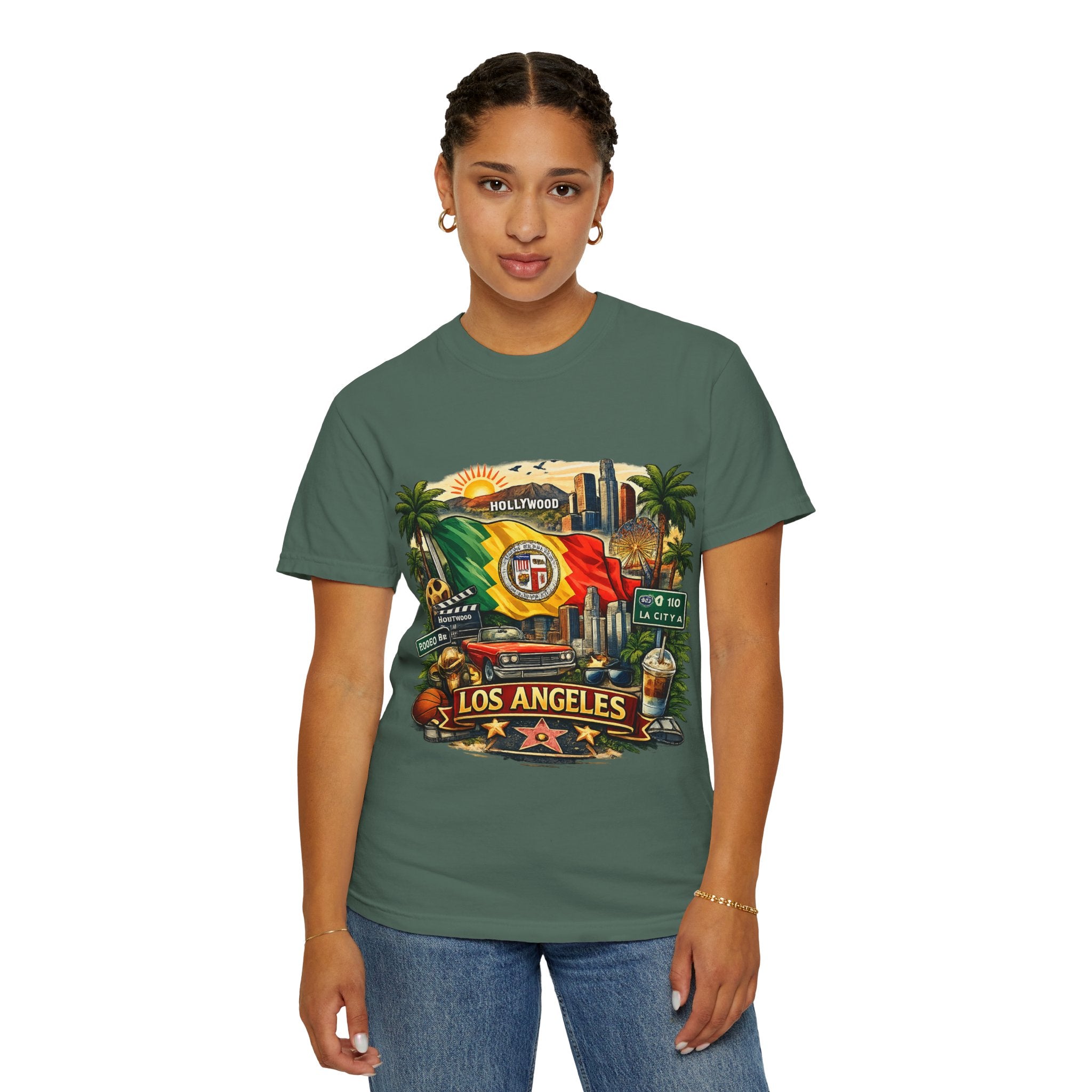 Los Angeles Vintage Graphic T-Shirt — LA Cityscape & Palm Trees Design