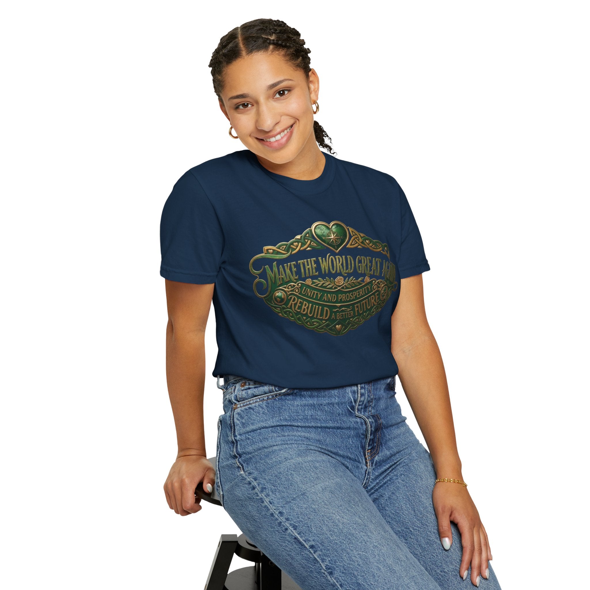 T-Shirt — 'Make the World Great Again' Vintage Green Crest Tee