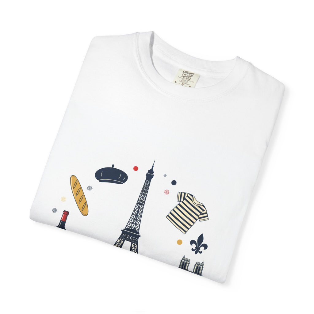 Amour de France T-Shirt — Paris Eiffel Tower Wine & Baguette Graphic