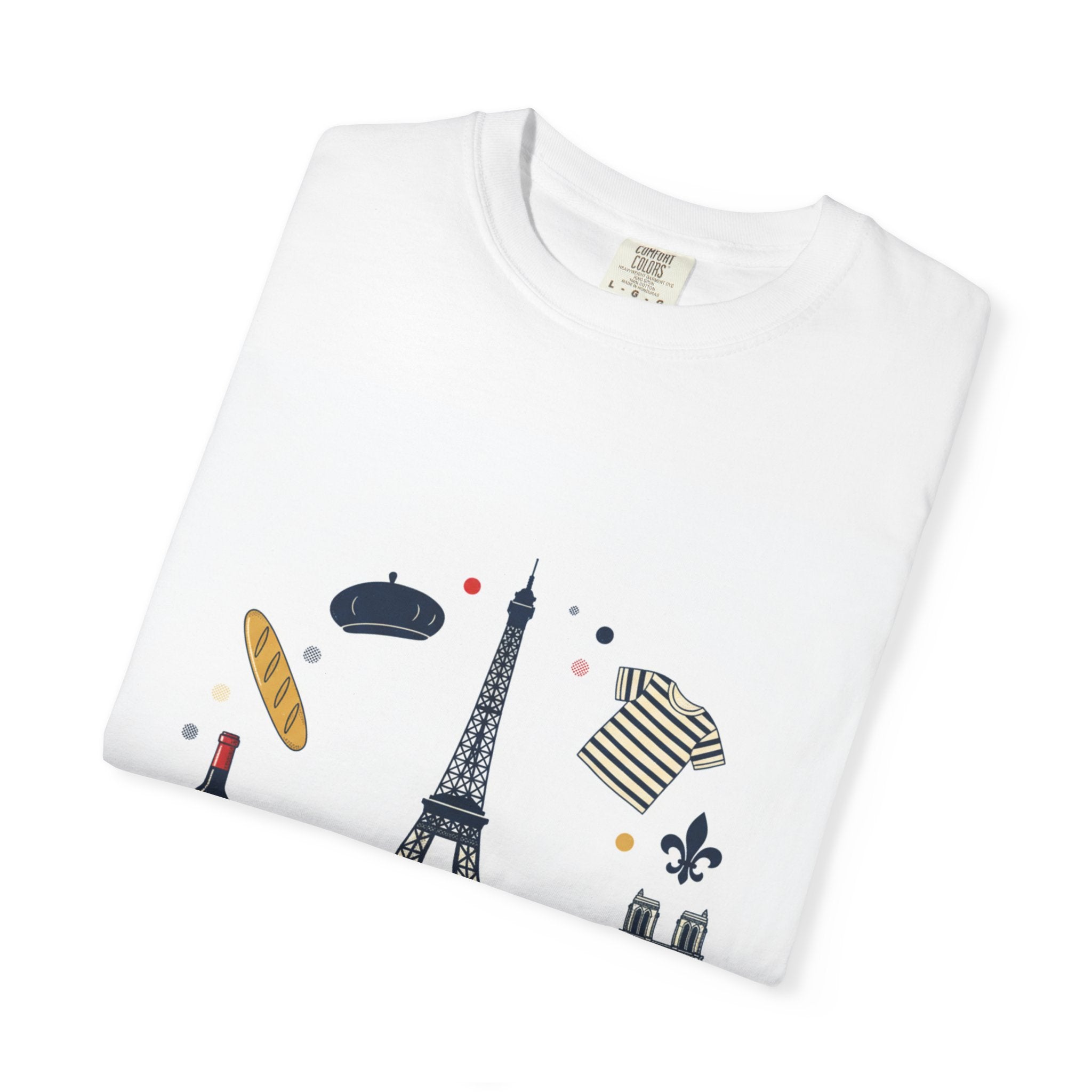 Amour de France T-Shirt — Paris Eiffel Tower Wine & Baguette Graphic