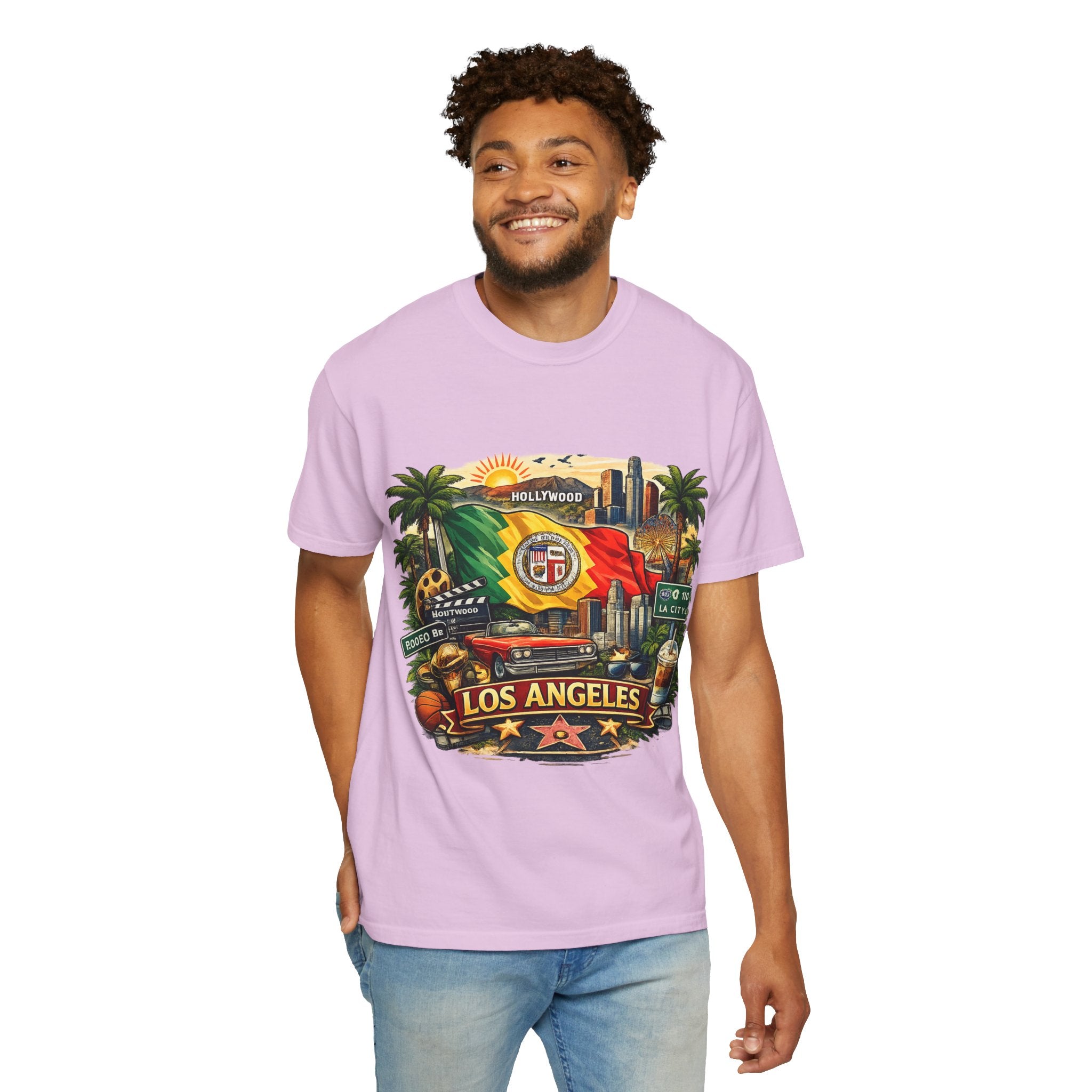 Los Angeles Vintage Graphic T-Shirt — LA Cityscape & Palm Trees Design