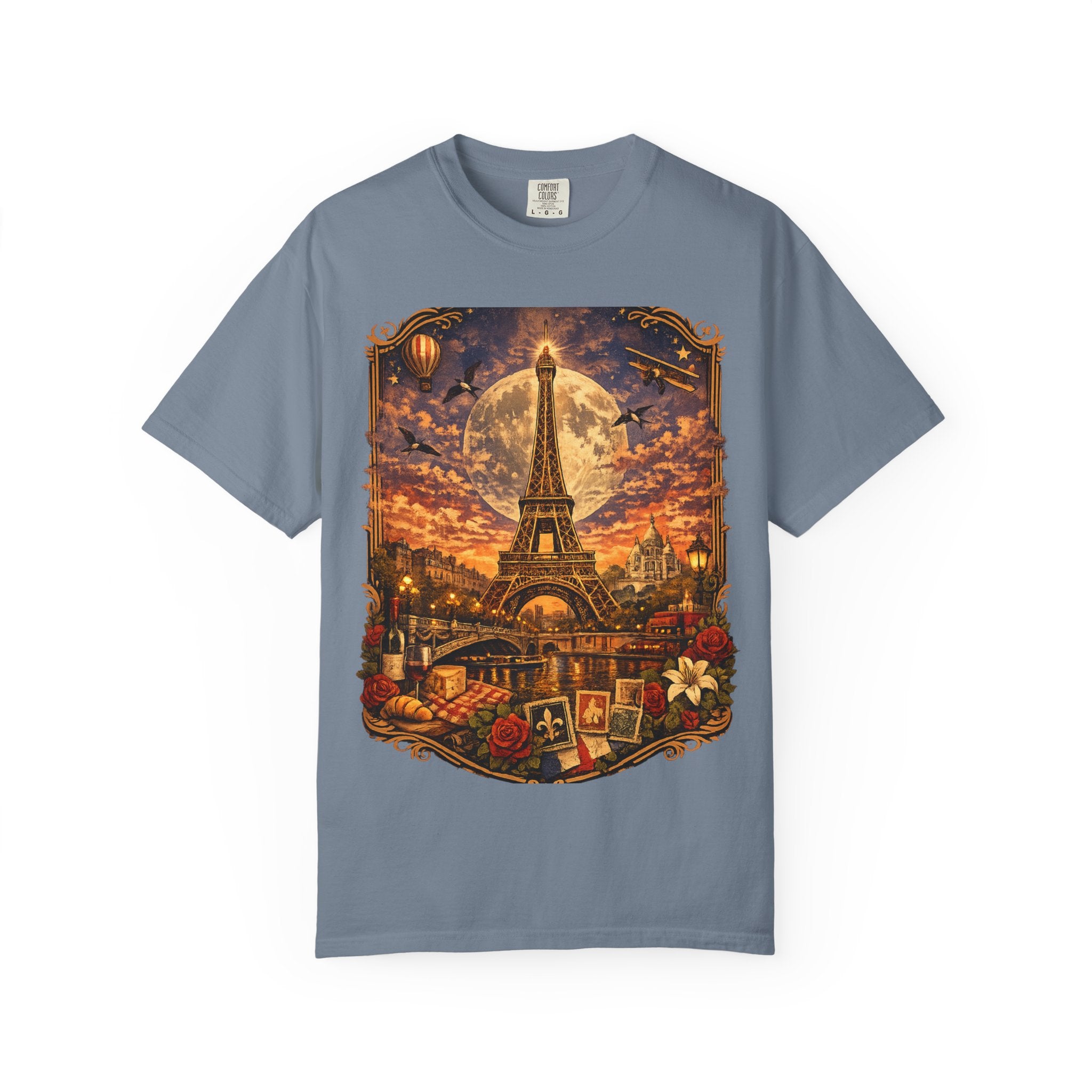 Eiffel Tower Paris Vintage Travel T-Shirt — Moonlit Scenic Souvenir Tee