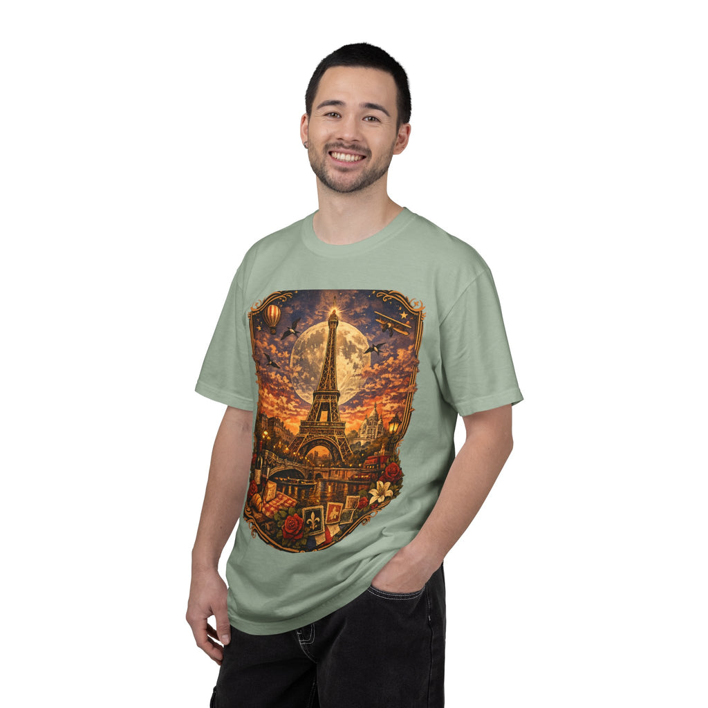 Eiffel Tower Paris Vintage Travel T-Shirt — Moonlit Scenic Souvenir Tee