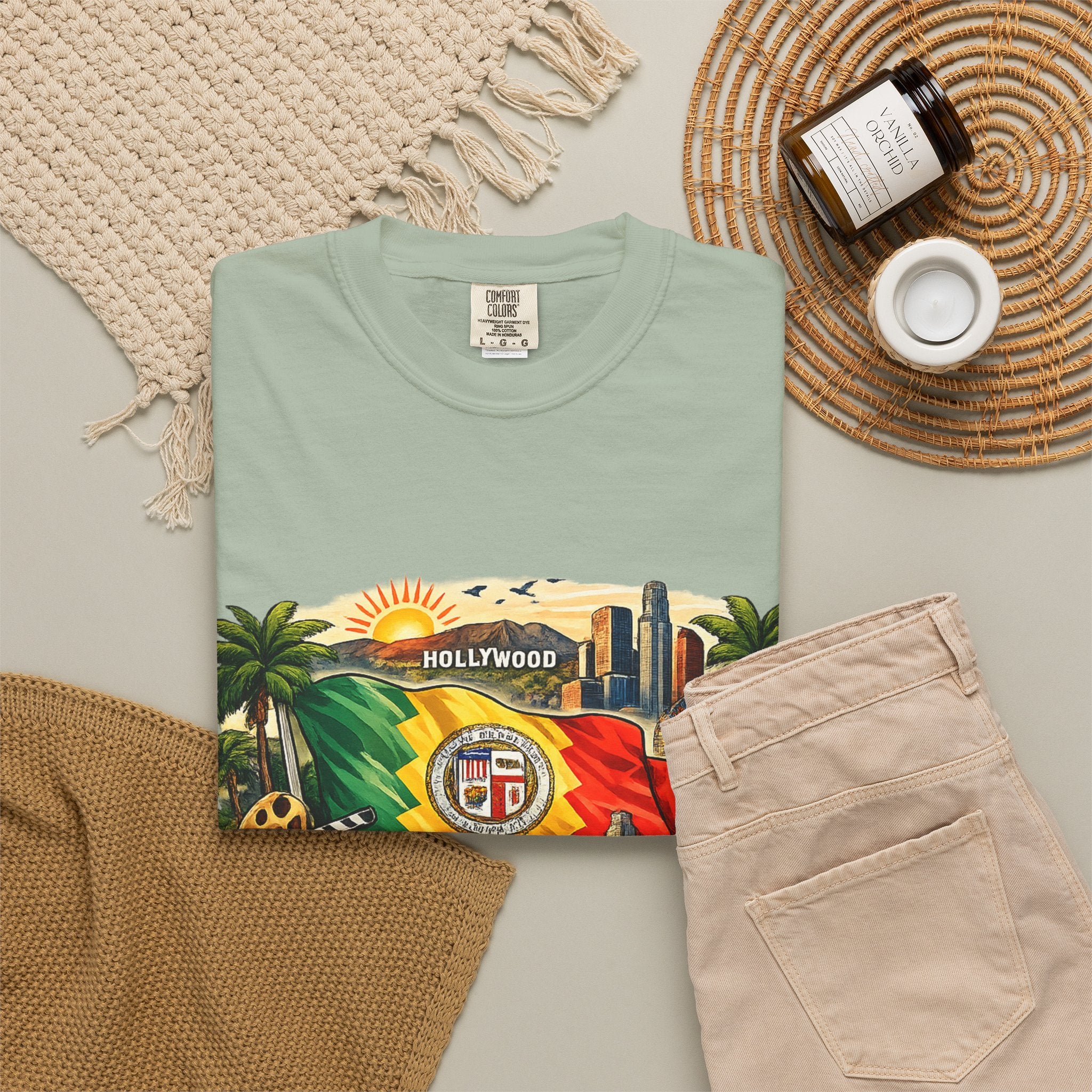 Los Angeles Vintage Graphic T-Shirt — LA Cityscape & Palm Trees Design