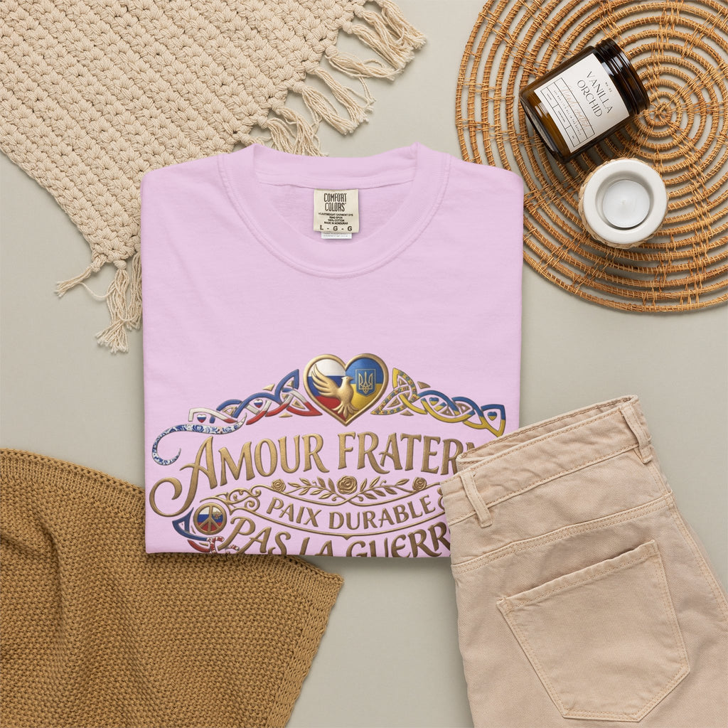 T-Shirt — Amour Fraternel "Paix Durable Pas La Guerre" Vintage Heart Peace Design