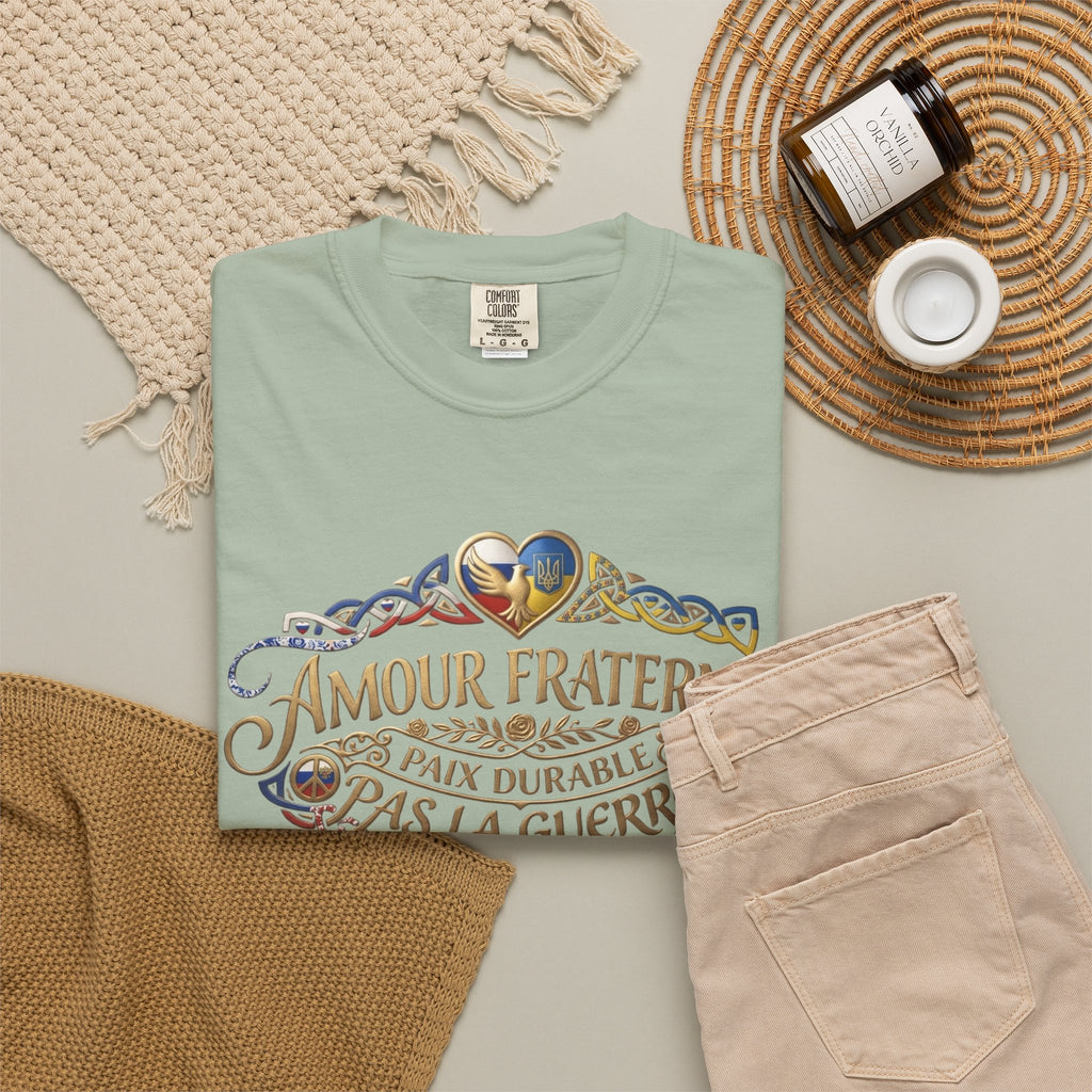 T-Shirt — Amour Fraternel "Paix Durable Pas La Guerre" Vintage Heart Peace Design