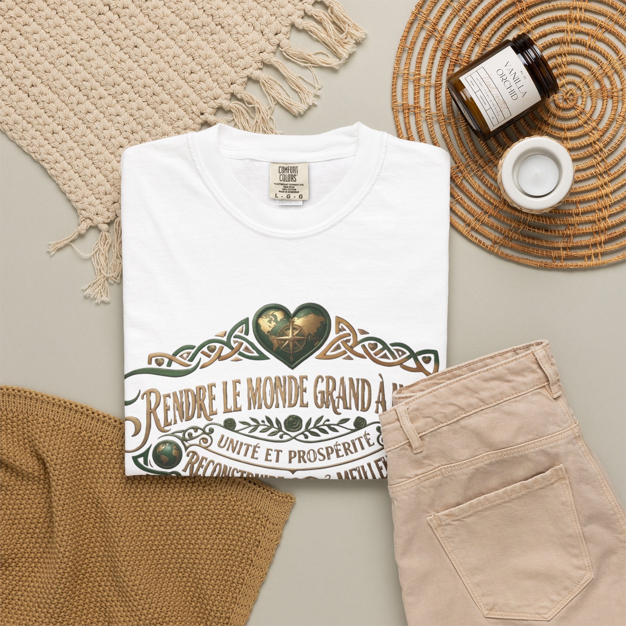 French Blessing T-Shirt — "Rendre le monde grand à nouveau" Vintage Heart Design