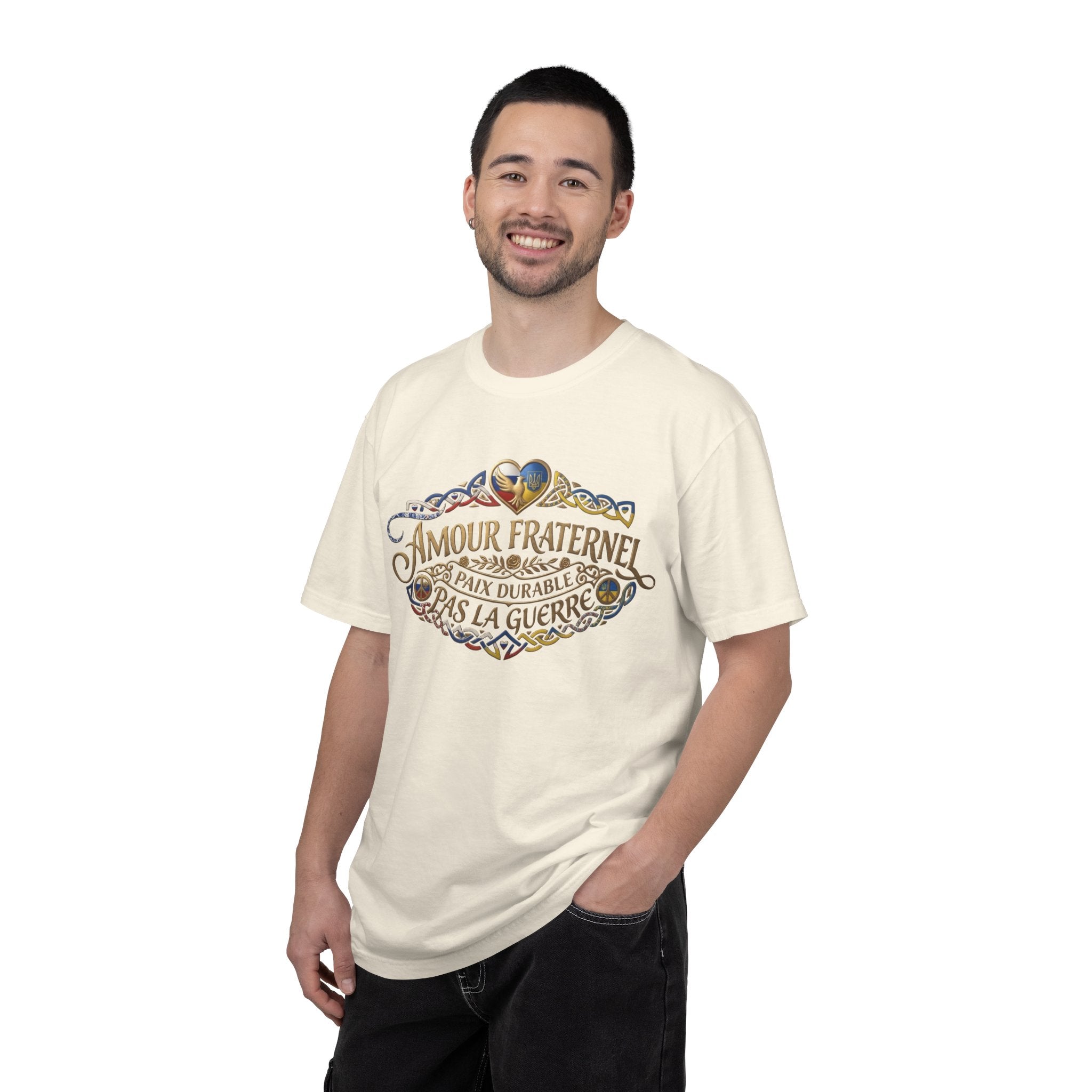 T-Shirt — Amour Fraternel "Paix Durable Pas La Guerre" Vintage Heart Peace Design