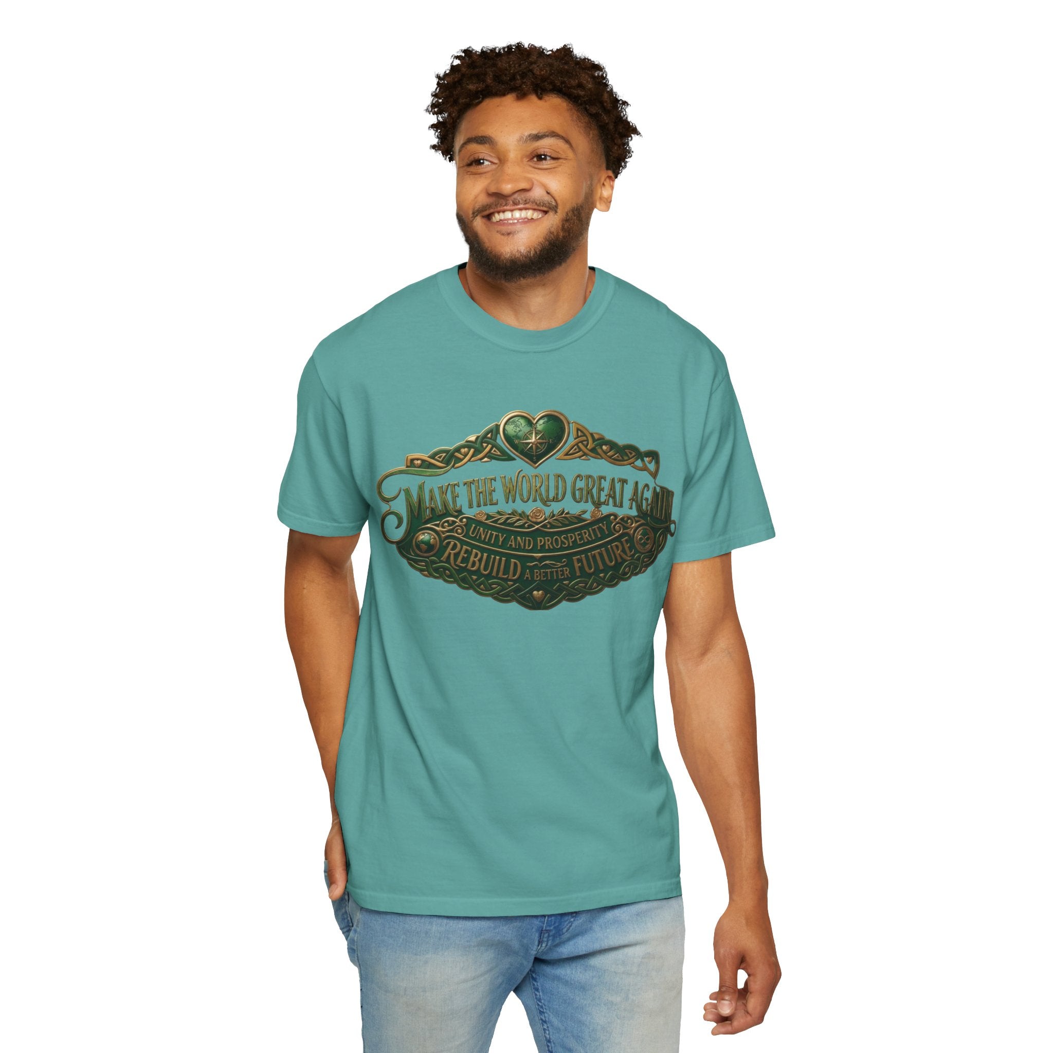 T-Shirt — 'Make the World Great Again' Vintage Green Crest Tee