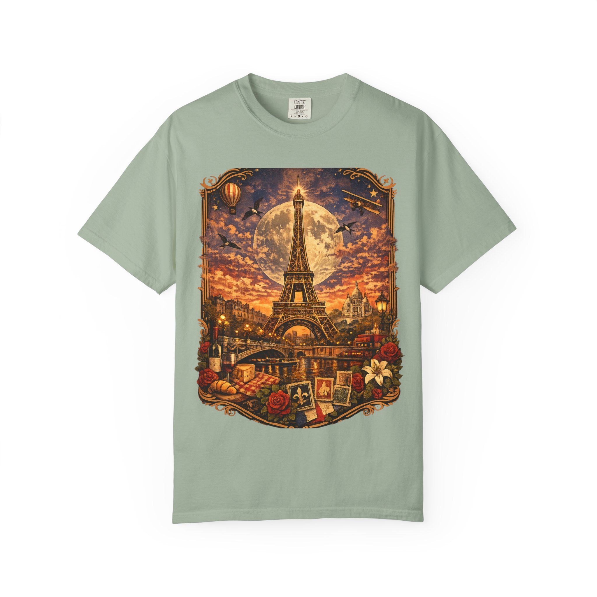 Eiffel Tower Paris Vintage Travel T-Shirt — Moonlit Scenic Souvenir Tee
