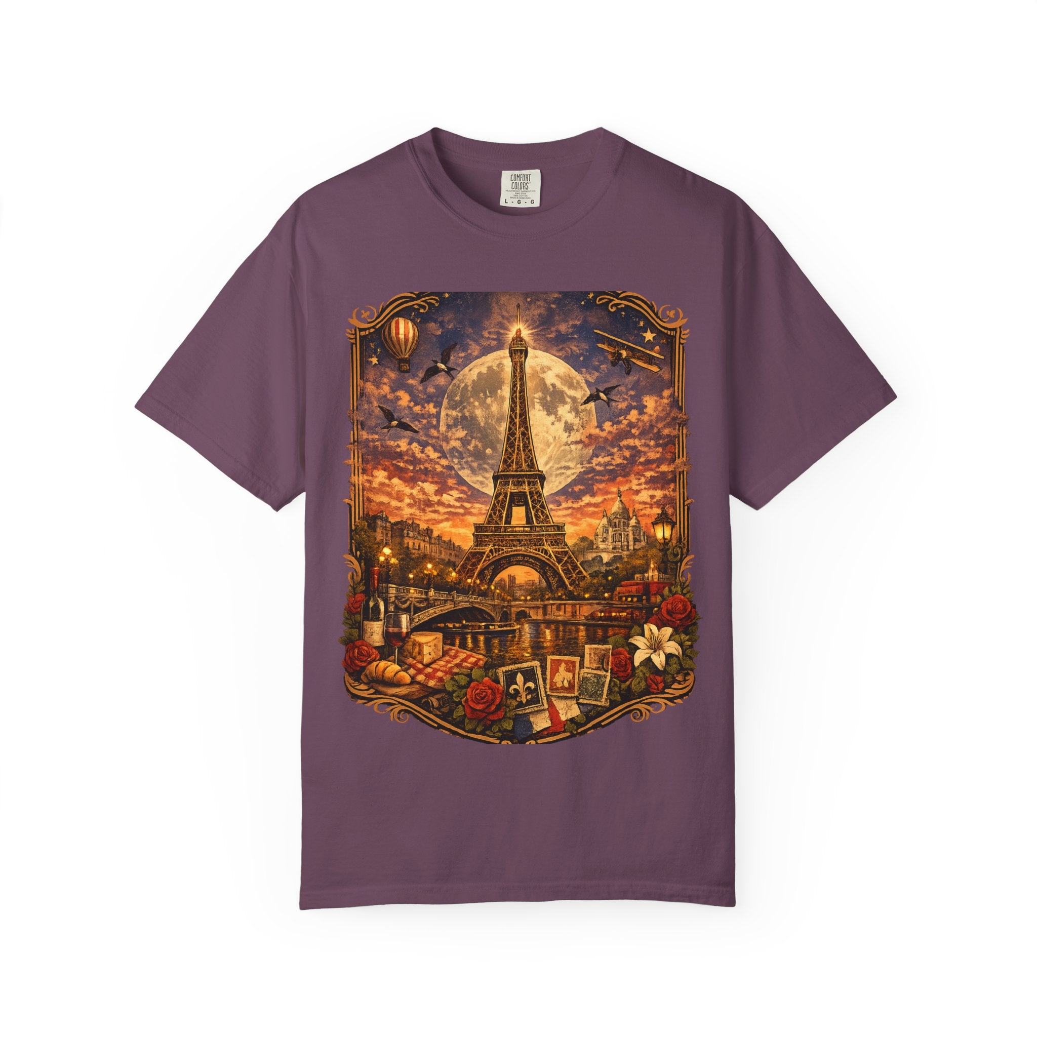 Eiffel Tower Paris Vintage Travel T-Shirt — Moonlit Scenic Souvenir Tee