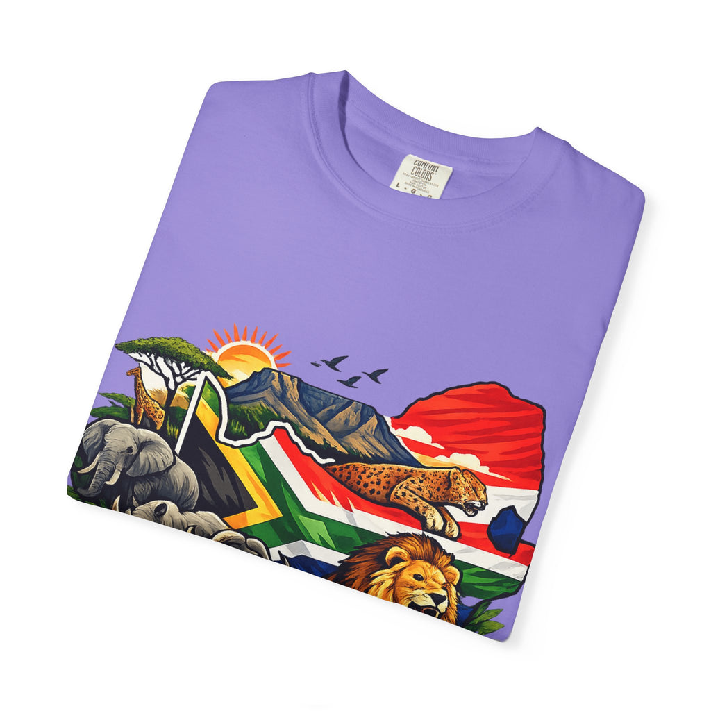 South Africa Wildlife Graphic T-Shirt — Lion, Rhino & Protea Design