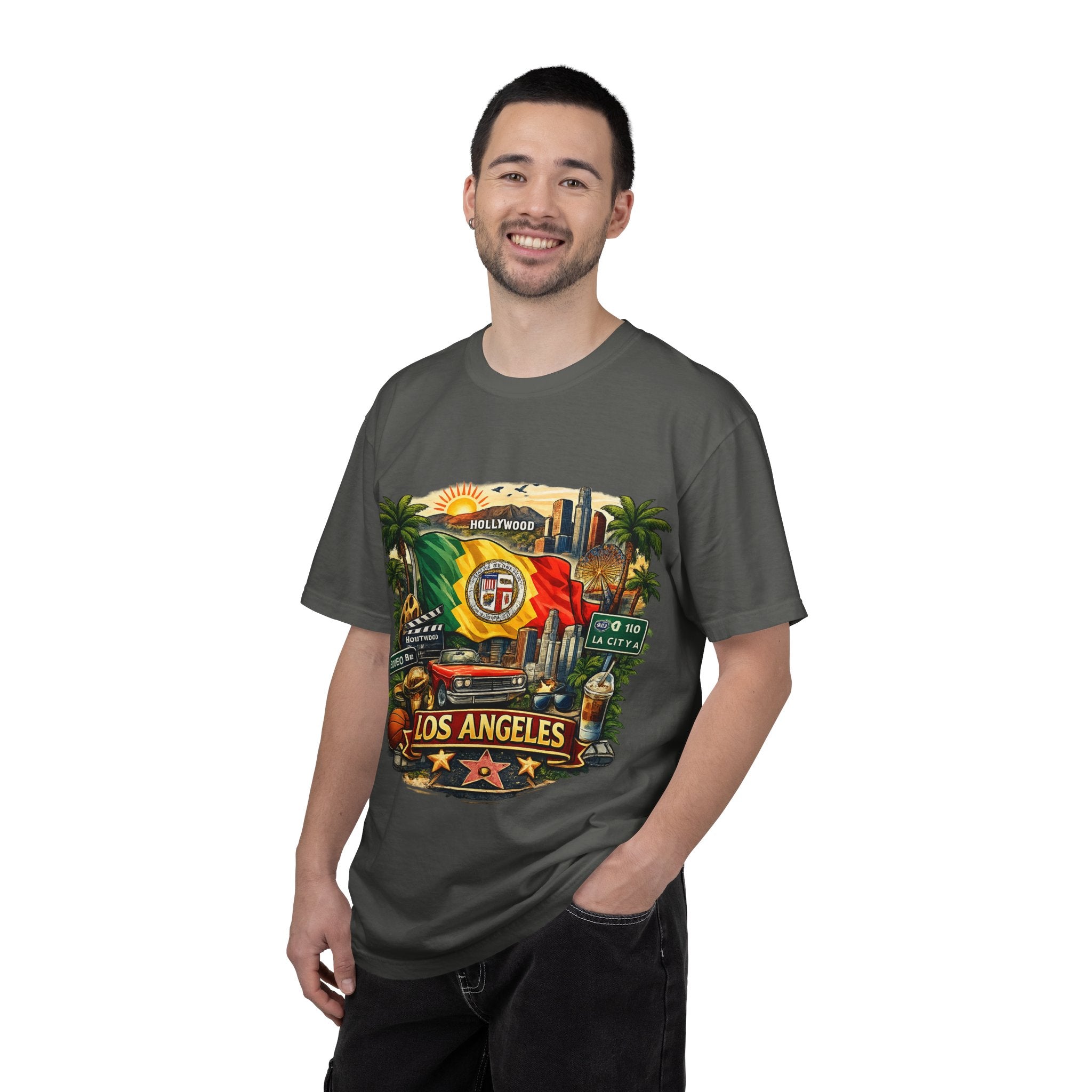 Los Angeles Vintage Graphic T-Shirt — LA Cityscape & Palm Trees Design