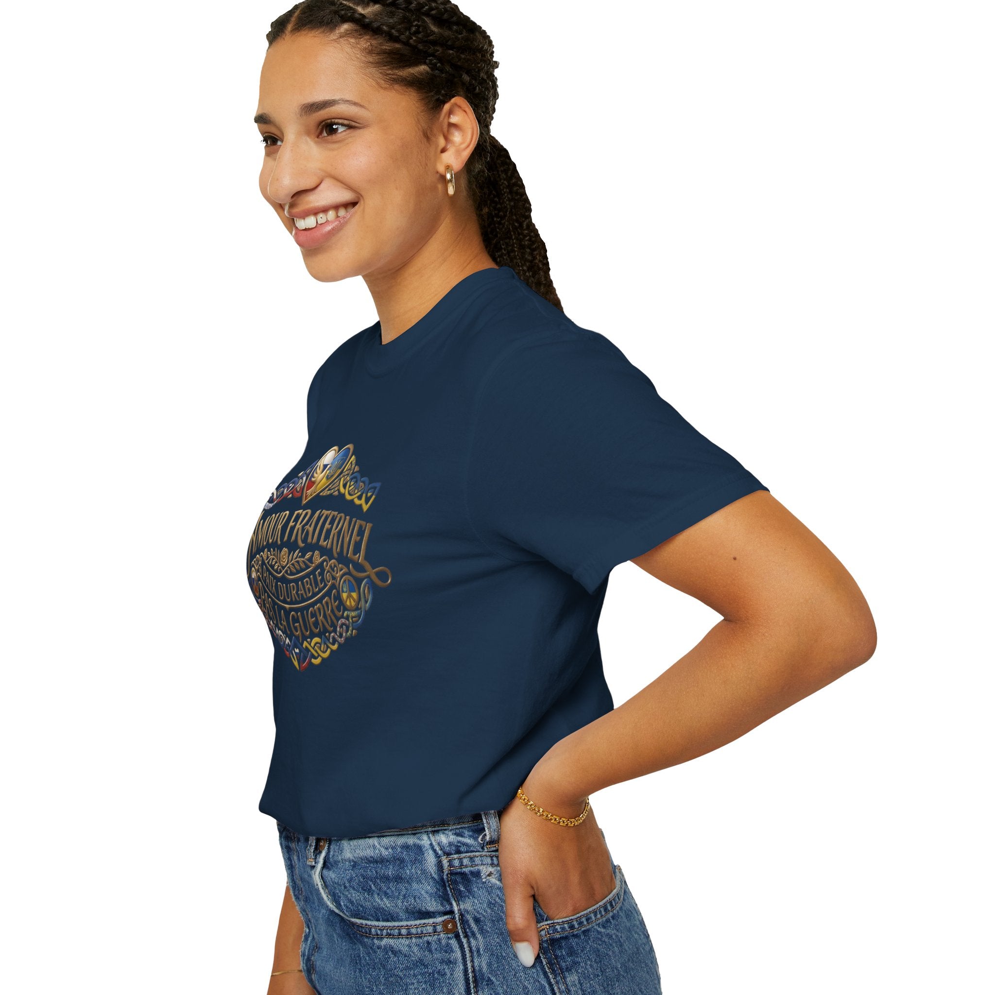 T-Shirt — Amour Fraternel "Paix Durable Pas La Guerre" Vintage Heart Peace Design