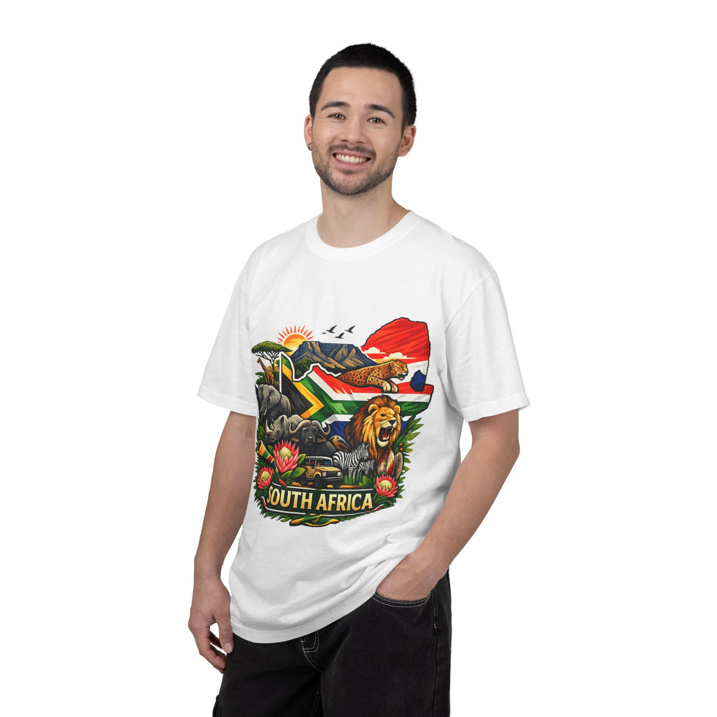 South Africa Wildlife Graphic T-Shirt — Lion, Rhino & Protea Design
