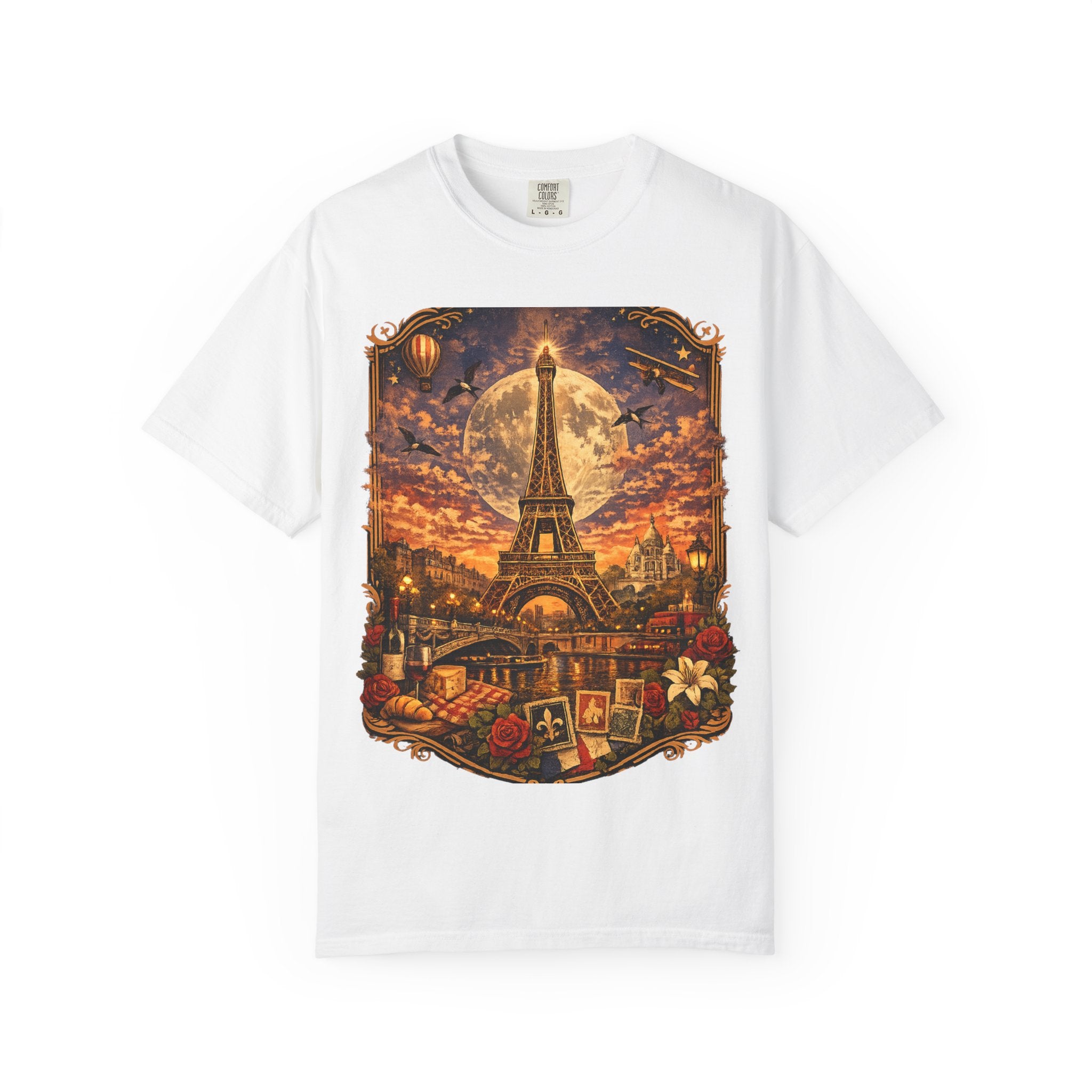 Eiffel Tower Paris Vintage Travel T-Shirt — Moonlit Scenic Souvenir Tee