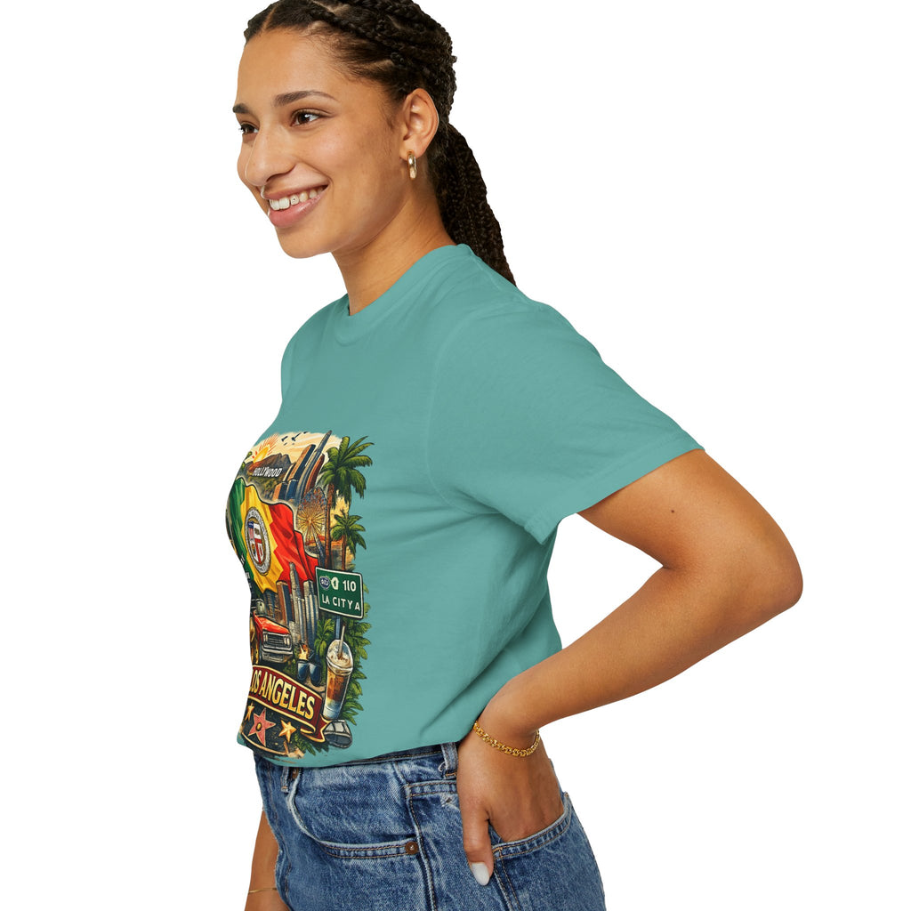 Los Angeles Vintage Graphic T-Shirt — LA Cityscape & Palm Trees Design