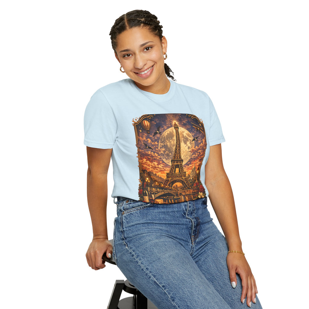 Eiffel Tower Paris Vintage Travel T-Shirt — Moonlit Scenic Souvenir Tee