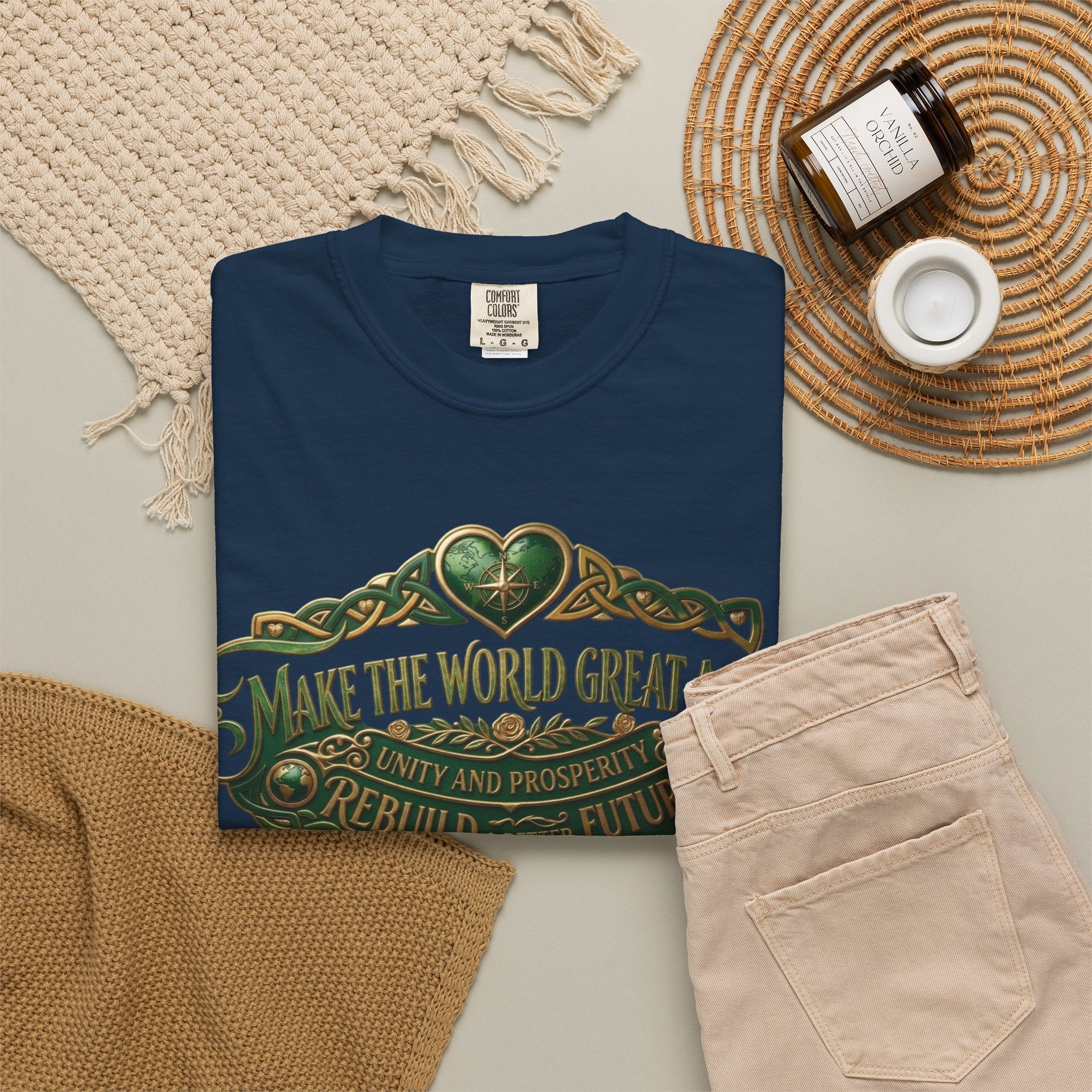 T-Shirt — 'Make the World Great Again' Vintage Green Crest Tee