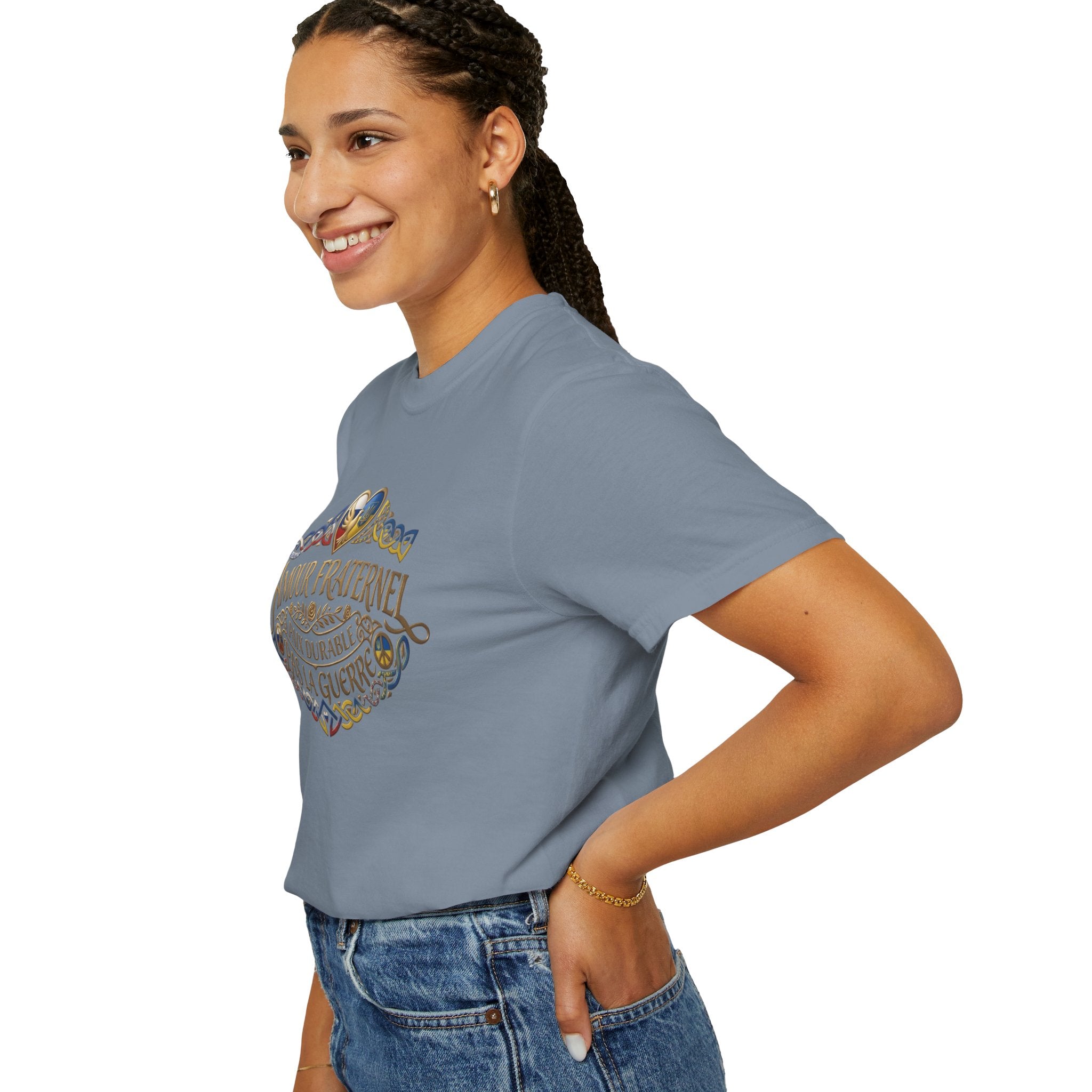 T-Shirt — Amour Fraternel "Paix Durable Pas La Guerre" Vintage Heart Peace Design