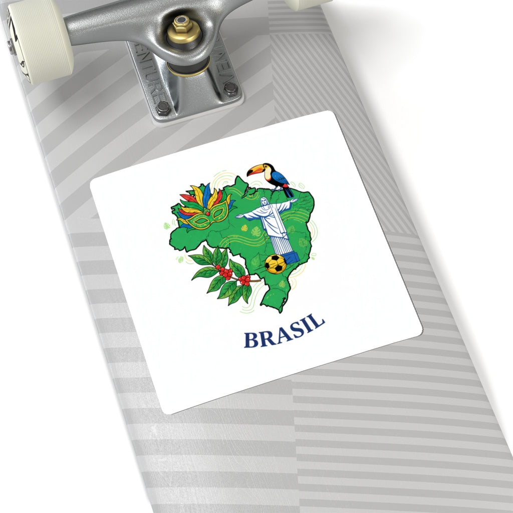 Brazil Map Sticker — Brasil Carnaval, Christ the Redeemer & Toucan Travel Decal