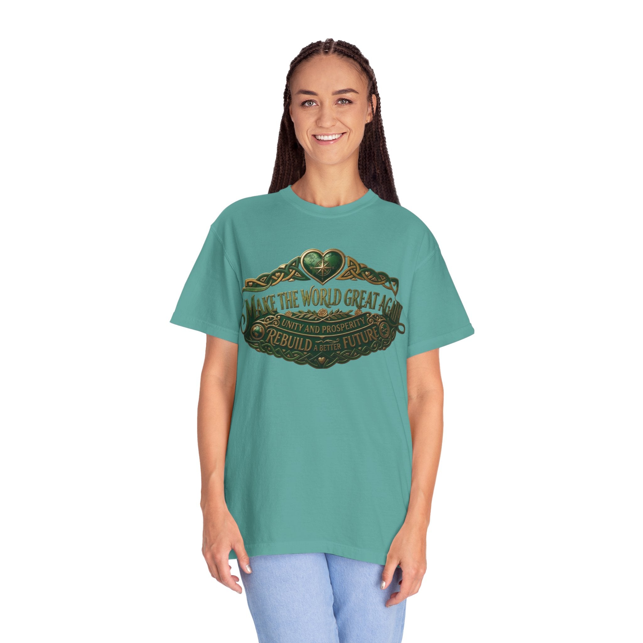 T-Shirt — 'Make the World Great Again' Vintage Green Crest Tee