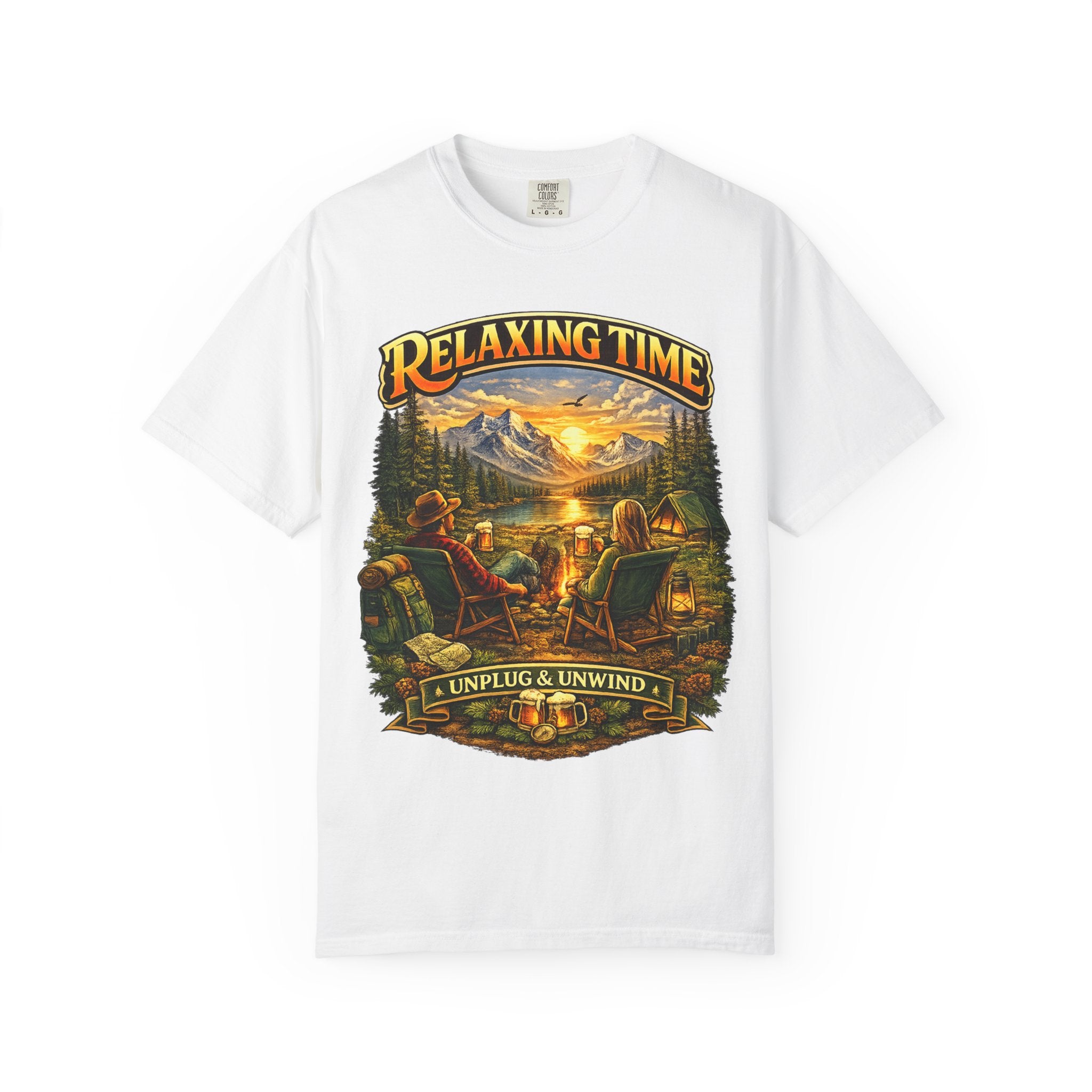 Relaxing Time T-Shirt — "Unplug & Unwind" Camping Graphic Tee