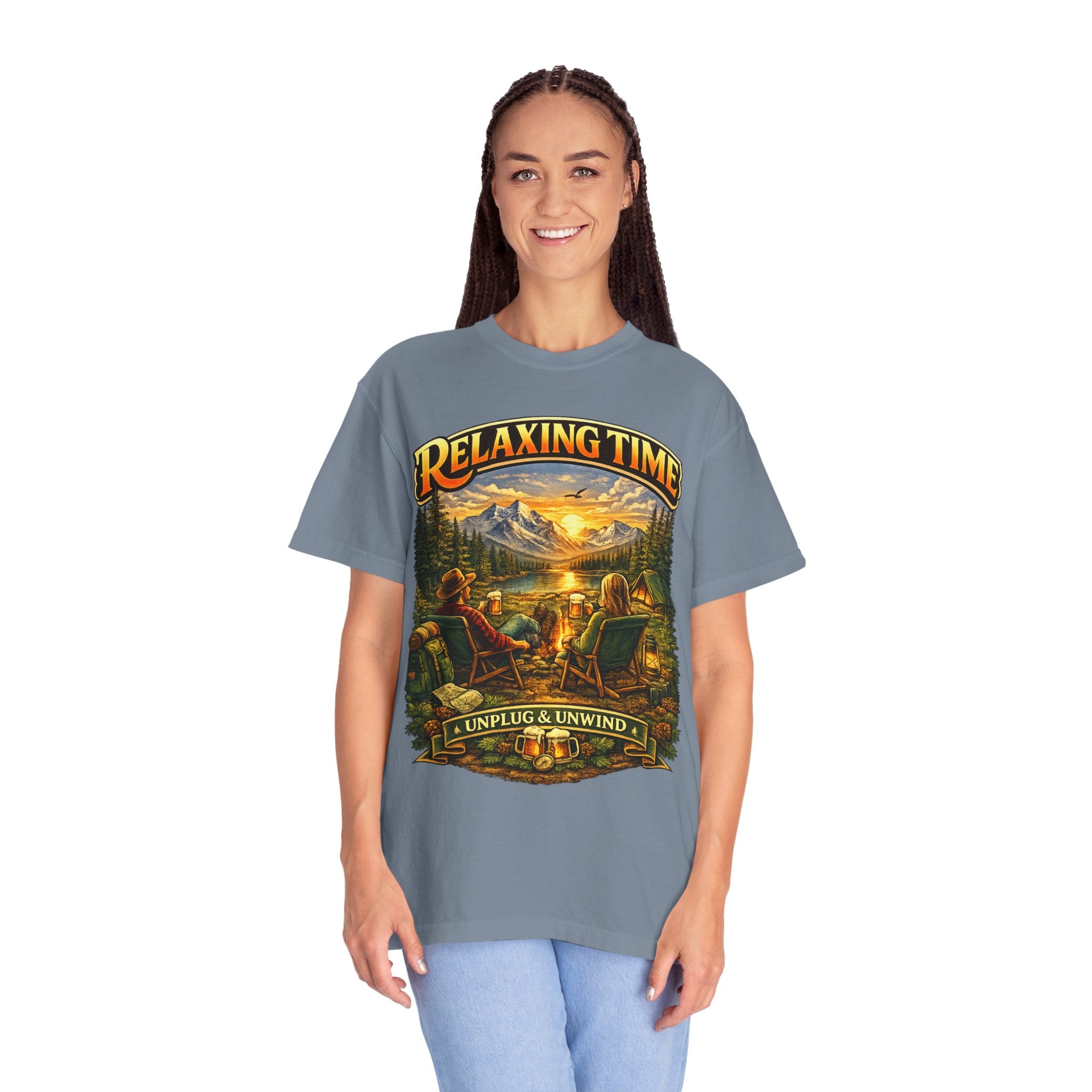 Relaxing Time T-Shirt — "Unplug & Unwind" Camping Graphic Tee