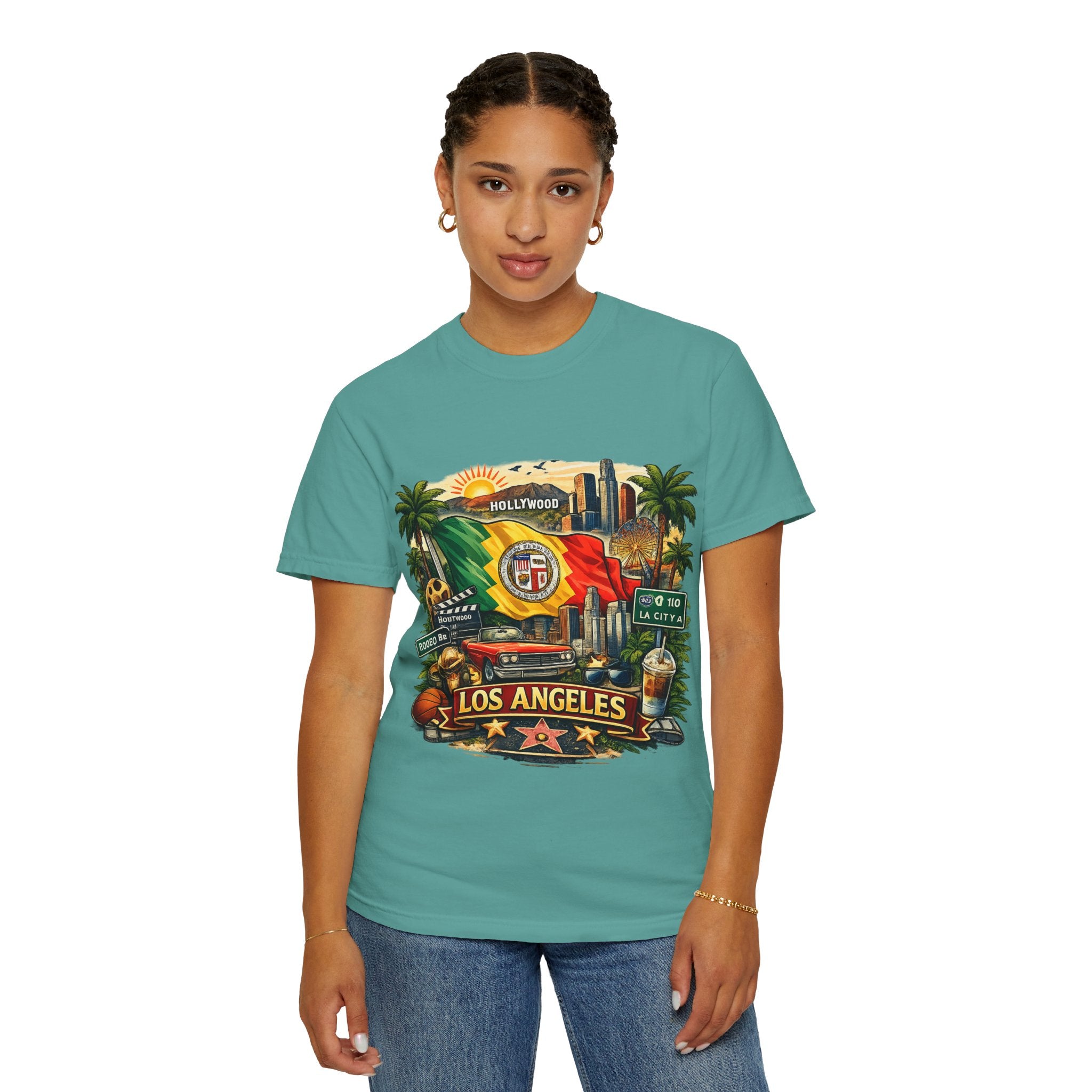 Los Angeles Vintage Graphic T-Shirt — LA Cityscape & Palm Trees Design