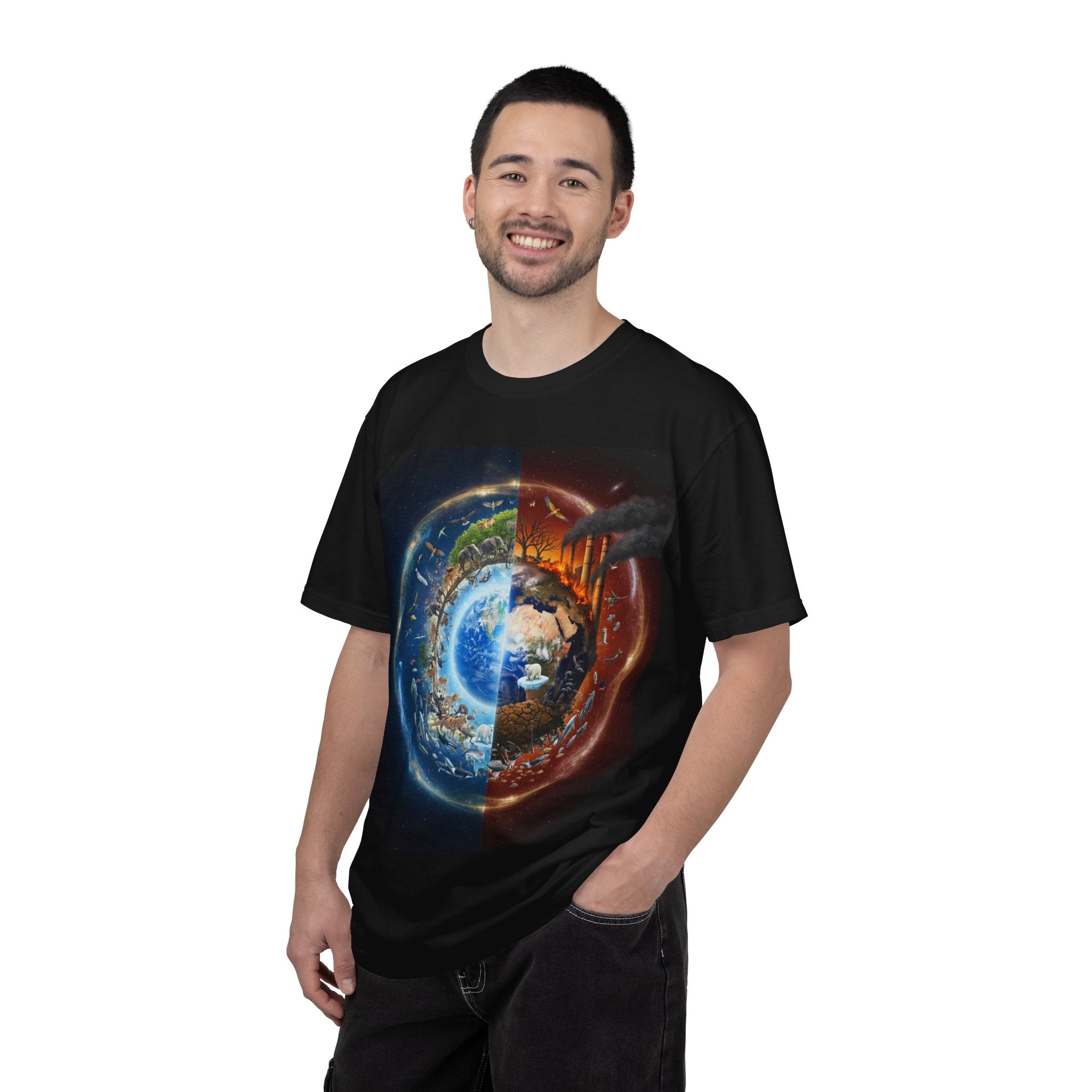 Earth Day Split World T-Shirt — Day & Night Planet Graphic Tee